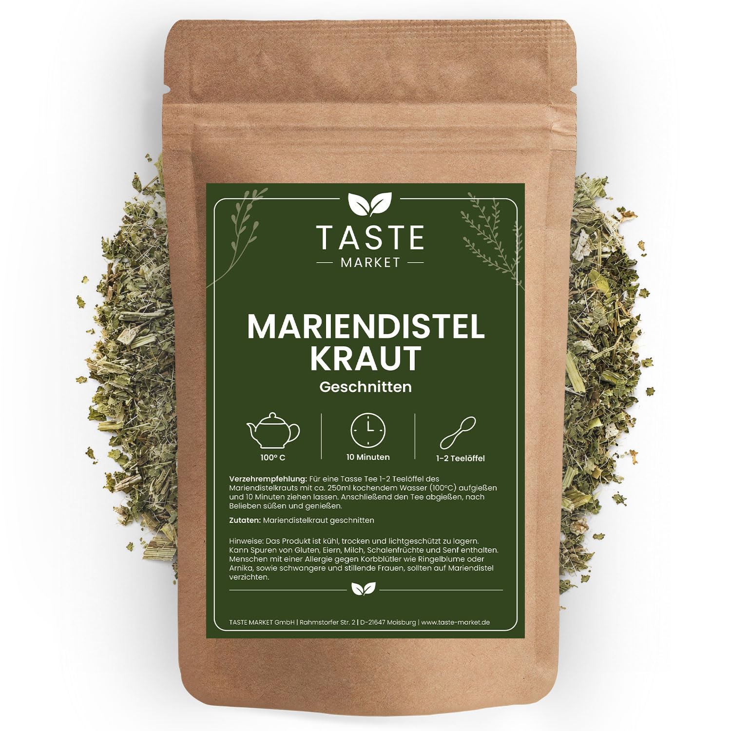 2 kg Mariendistelkraut | getrocknet und geschnitten | 100% natürlich | Mariendisteltee | Kräutertee | Taste Market