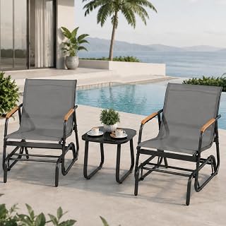 YITAHOME 3 Piece Patio Glider Set, Textilene Gliders Outdoor Furniture Grey