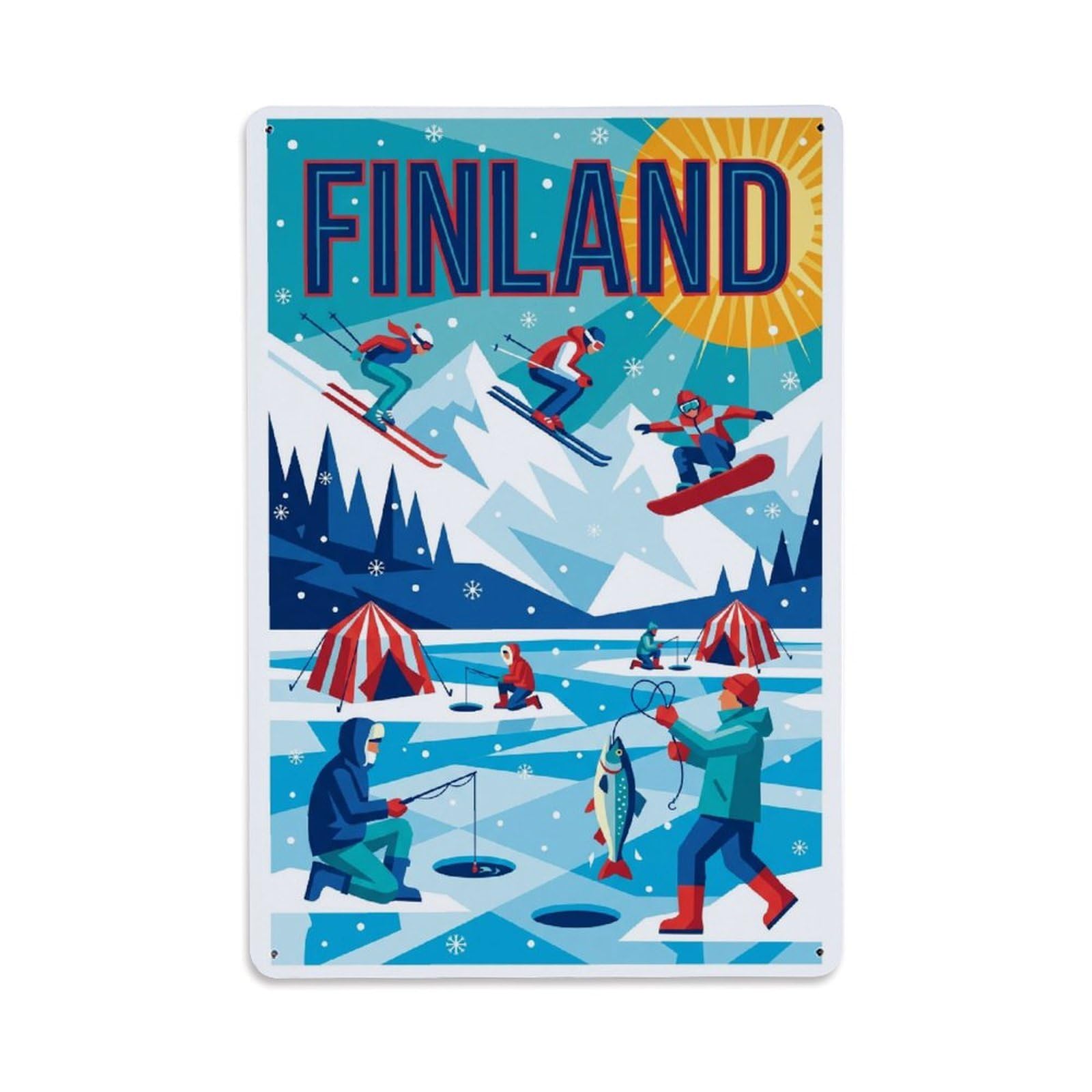 Olhnbad Style Finland Nordic Skiing Mountain Travel Lapland Metal Tin Sign