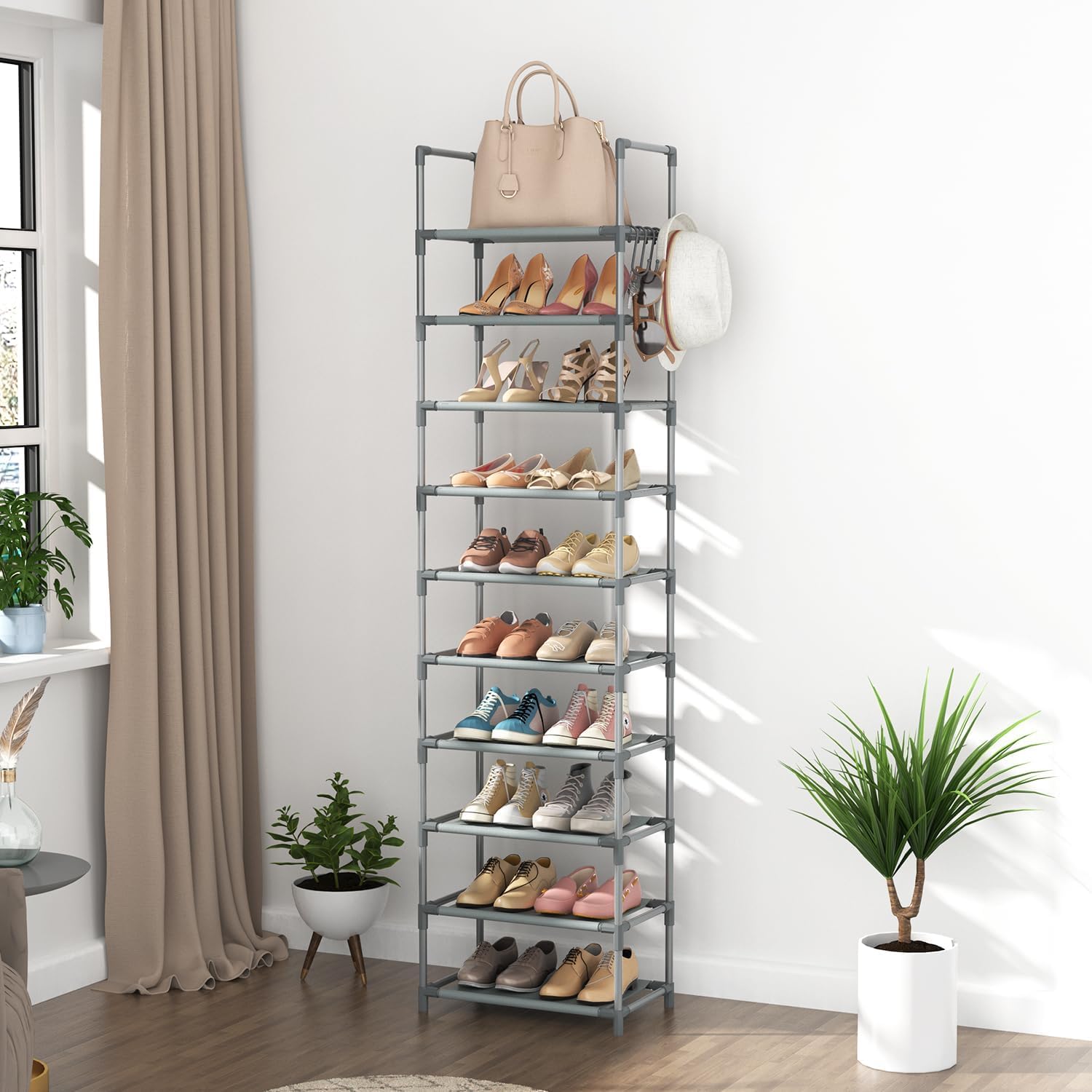Vicye Scarpiera 10 Ripiani, Scarpiera Migliorare l'utilizzo dello spazio Slim per 20-25 Paia di Scarpe, Scaffale Scarpe in Tessuto, Portascarpe Alta Aperta per Ingresso Corridoio, Soggiorno