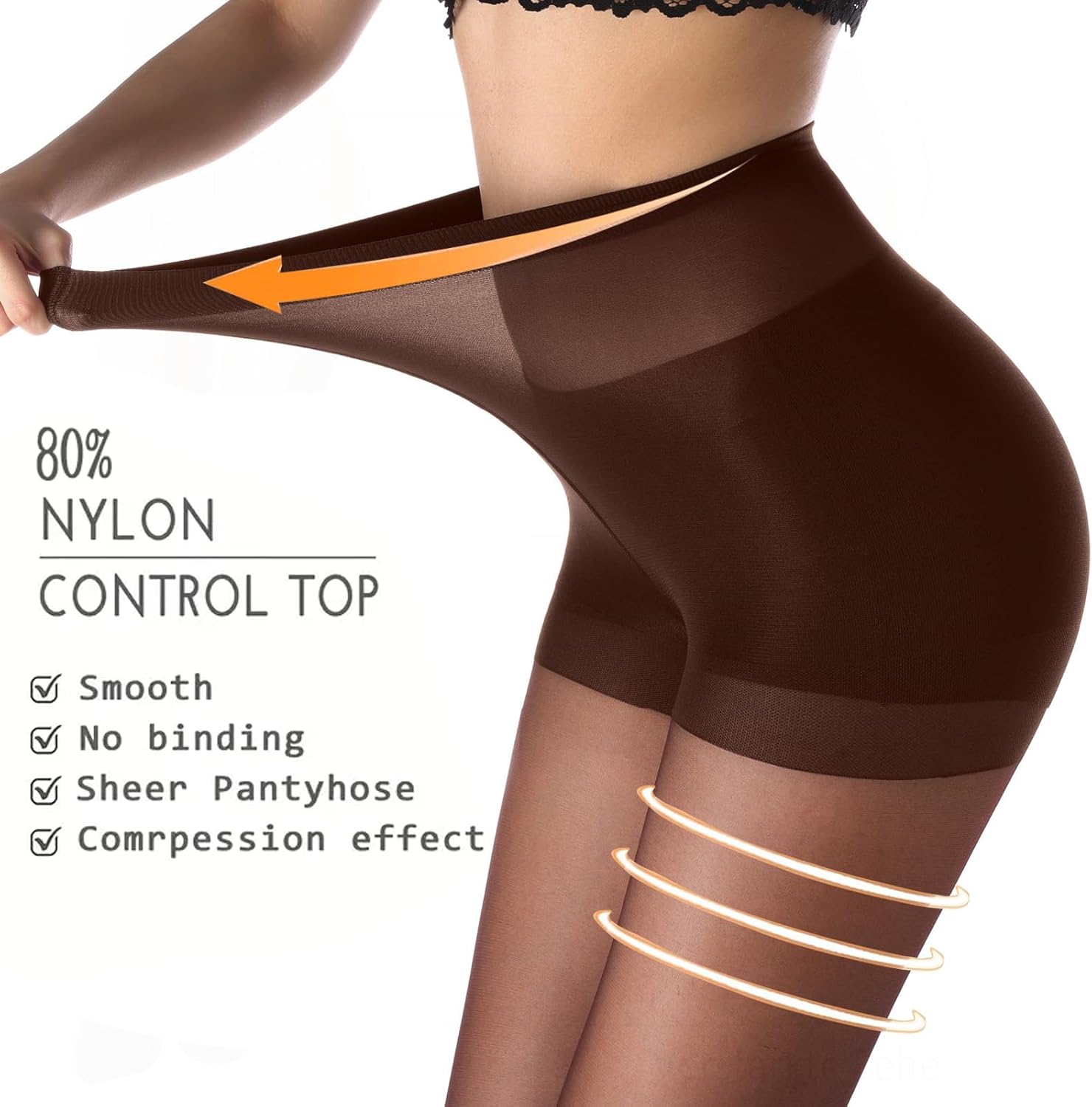 2 Pack Women's Sheer High Waist Tights-20D with Support and Reinforced Toes Pantyhose - Image 5