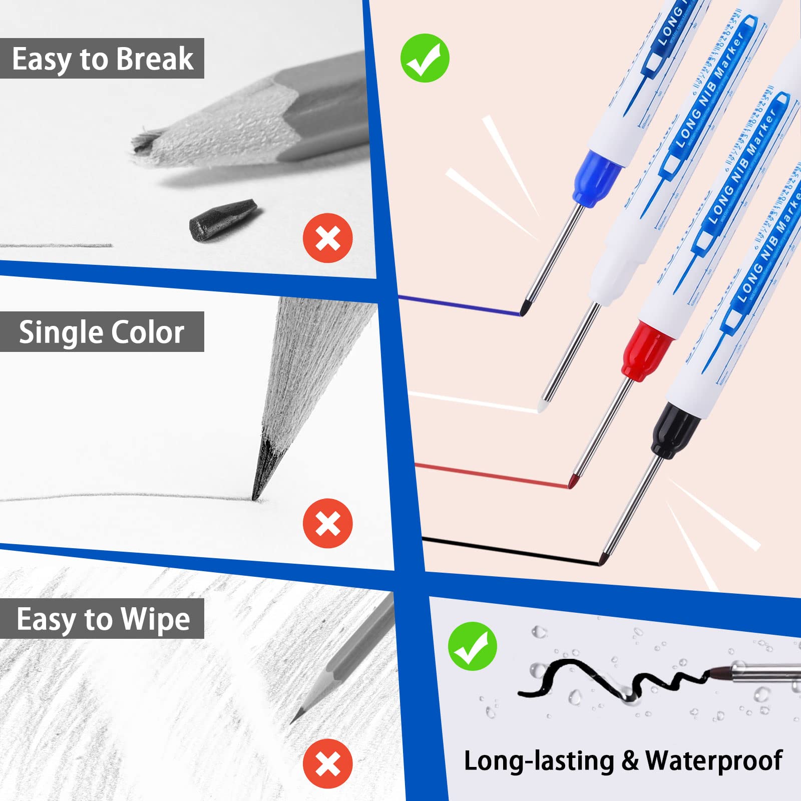 TOATELU Pennarelli Fori Profondi - 12 Pezzi Metallo, Punta 32mm, 4 Colori - Foto 4