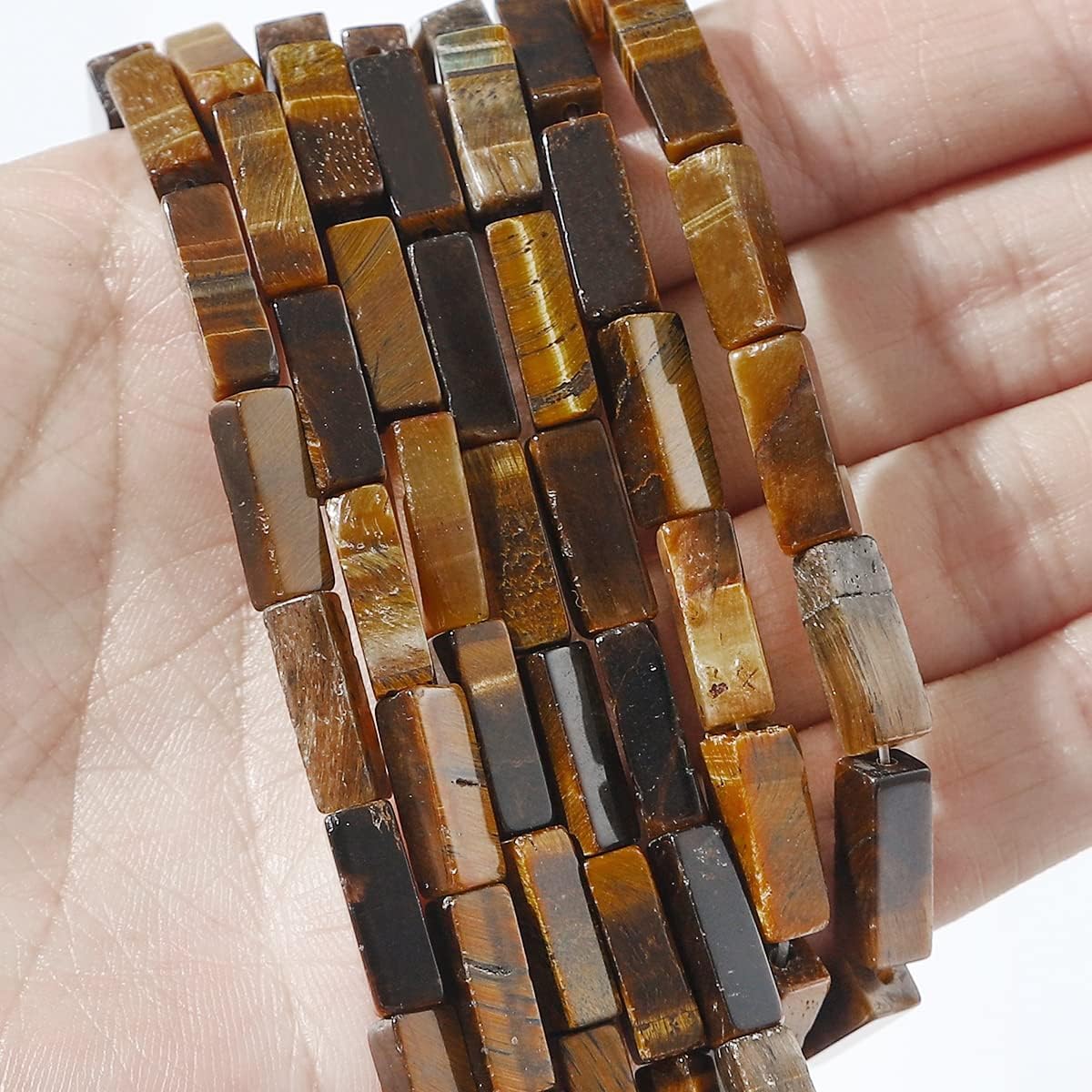 BEADIA Natural Yellow Tiger Eye Tube Beads 13x4mm 30pcs Rectangle Loose Semi Gemstone Beads for Jewelry Making Design Yellow Tiger Eye Rectangle 13x4mm