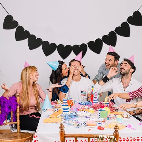 Miniatura 5 de 20 guirnaldas de corazón negro, pancarta de corazón de fieltro negro para San Valentín, decoración gótica del día de San Valentín para despedida,