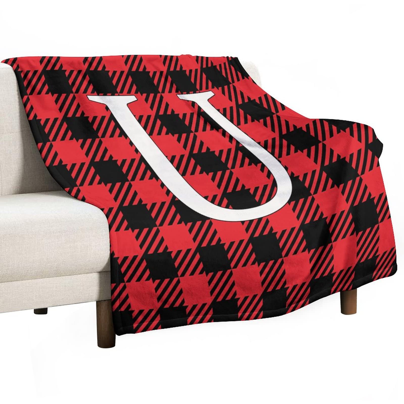 Jeté de lit en flanelle réversible couverture plaid U rouge