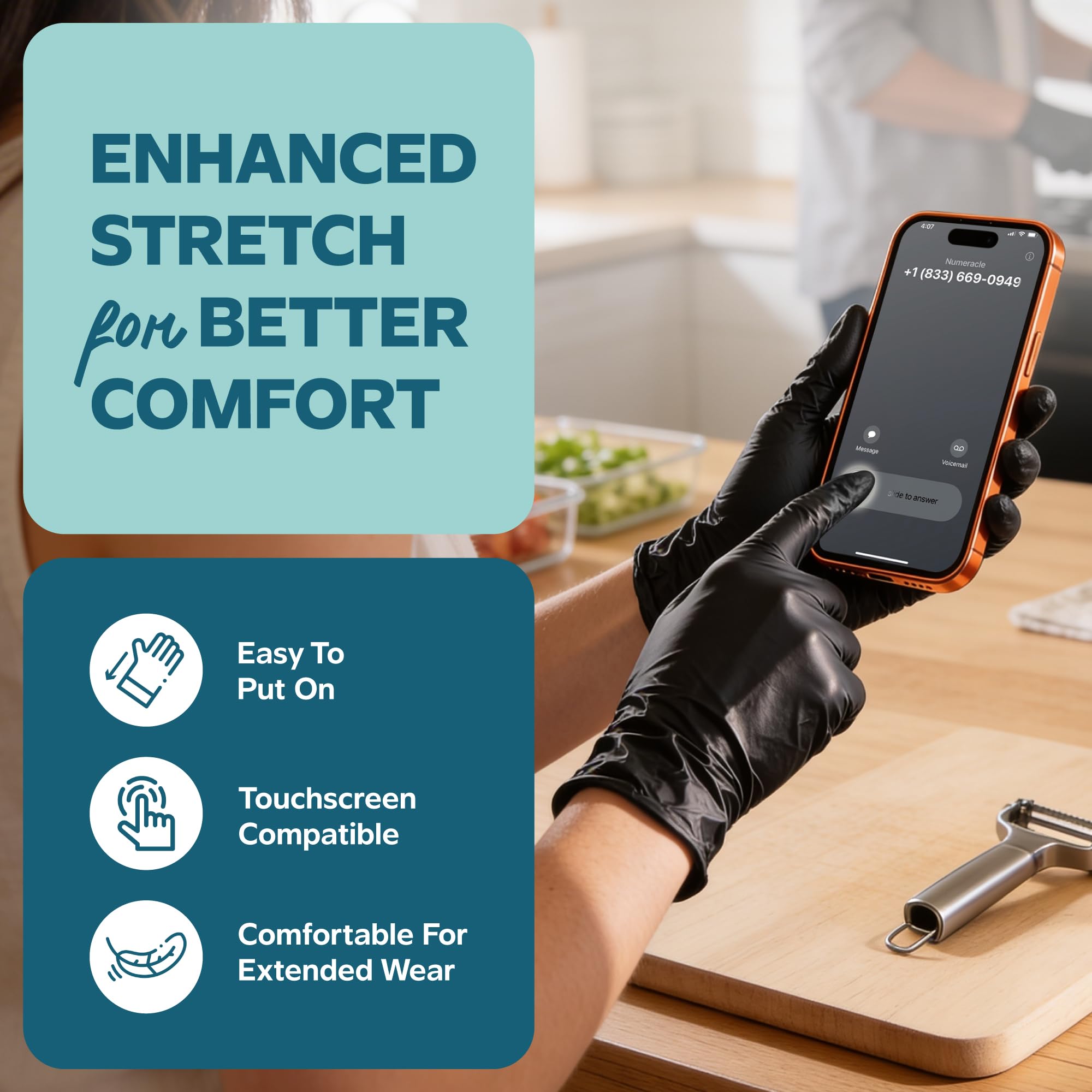 Comfy Package [100 Pezzi Guanti in Nitrile Neri Monouso, Senza Lattice, 6 Mil di Extra Resistenza, Senza Polvere, Resistenti ai Prodotti Chimici, Punta Testurizzata - Taglia Media