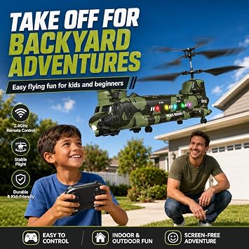 Army Chinook Remote Control Helicopter, LM19-D Military Transport RC Helicopter, Altitude Hold, One Key take Off/Landing, LED Light, Low Battery Reminder, Army Toys & Gift for Military Fans