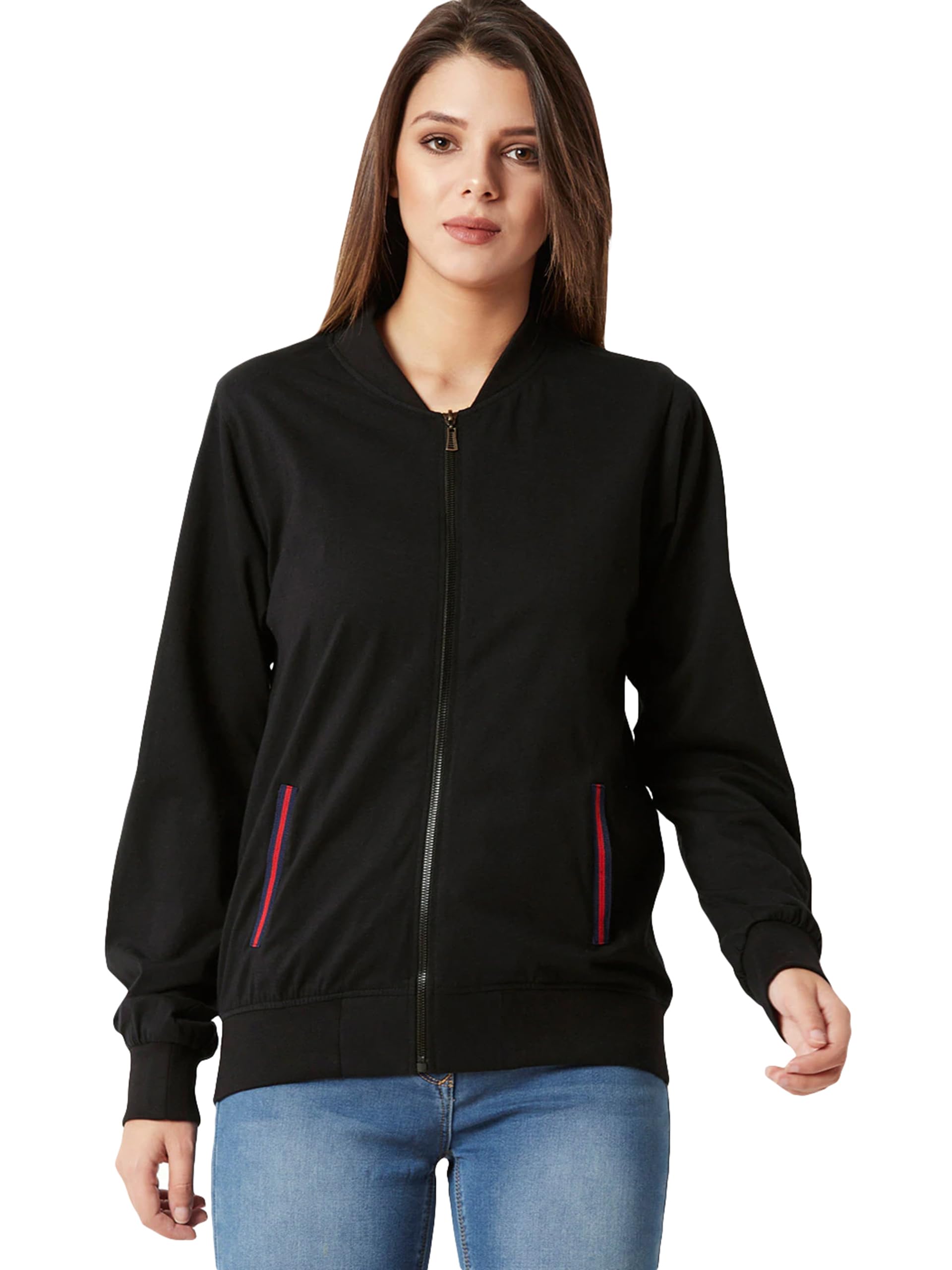 miss chase Women's Round Neck Full Sleeve Cotton Multicolored Twill Tape Detailing Bomber Jacket-picture-26