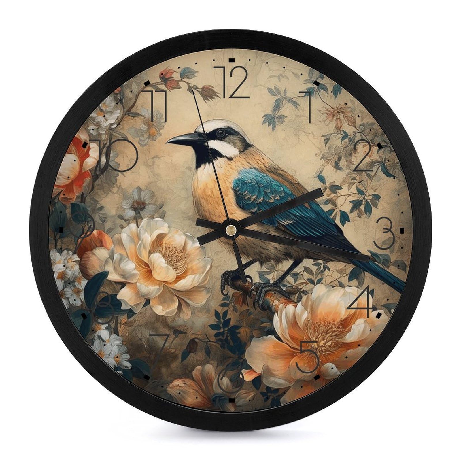 Horloge murale pour salon et cuisine design moderne fleuri et silencieux 25,4cm