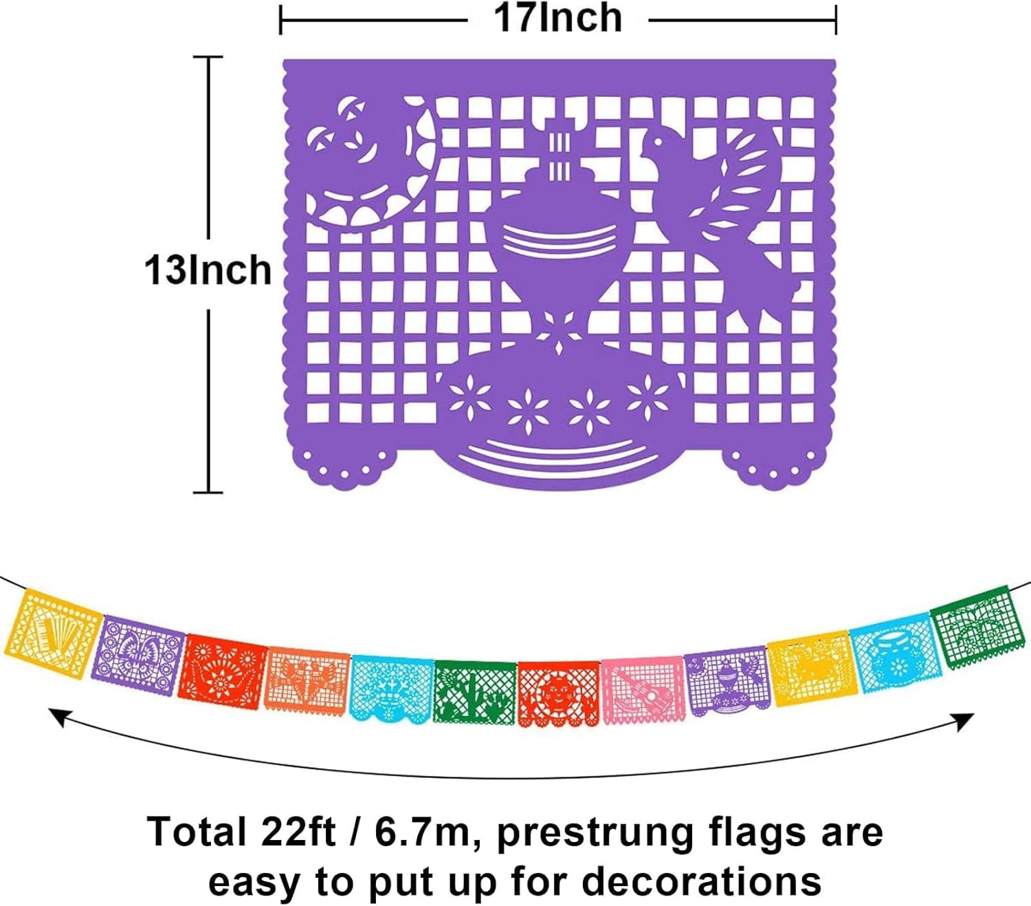 12 Packs Mexican Banners 264 Ft Papel Picado Banner - Large Plastic Mexican Fiesta Banners Cinco de Mayo Party Fiesta Decorations Mexican Themed Birthday Party Supplies 12 Patterns with String