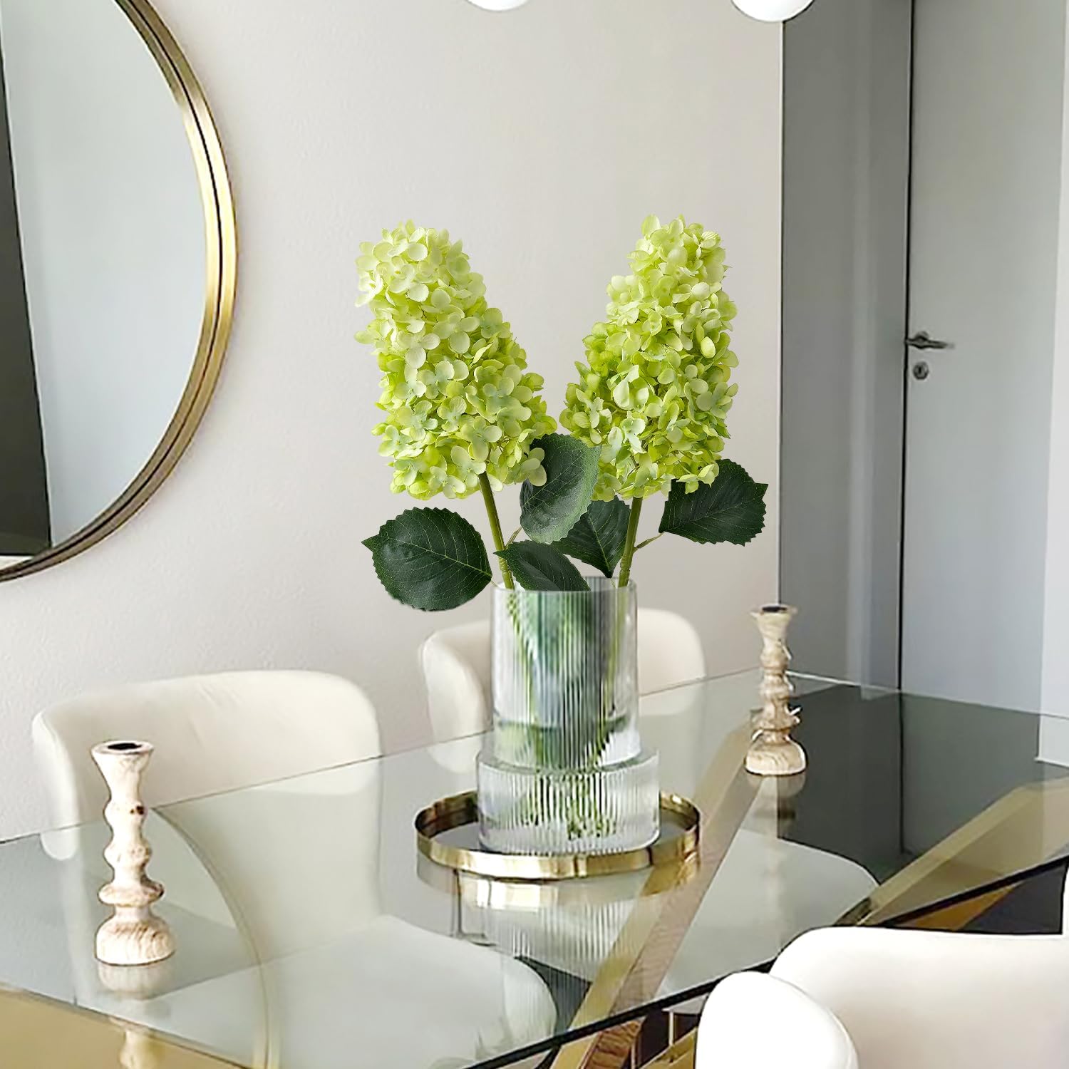Green Hydrangea Artificial Silk Flowers,2Pcs 31.5" Large Lifelike Panicled Faux Hydrangea Flowers for Decoration,Long Stems Fake Hydrangeas for Centerpieces Tables Bouquets Gargen Wedding - Image 7