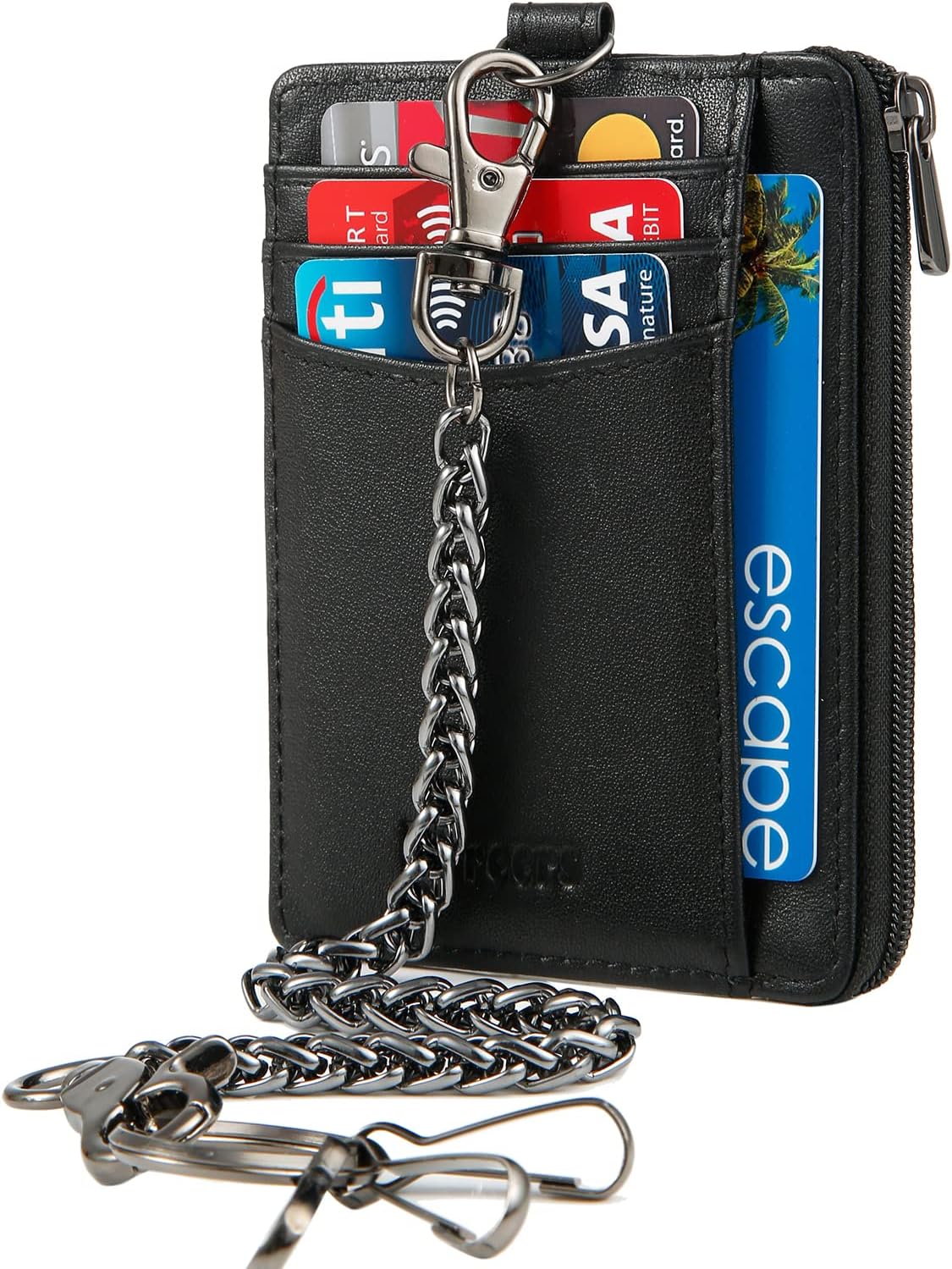 Chain Wallet Men Minimalist RFID Wallet Biker Trucker Travel Badge Holder Zipper