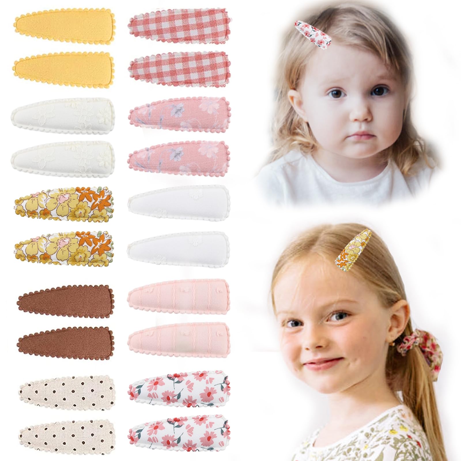 20pcs Baby Hair Clips Flower Patterns Snap Hair Clips Wrapped by Cloth Hair Pins Baby Girls Barrettes Hair Accessories for Baby Girls Infants Toddler Kids