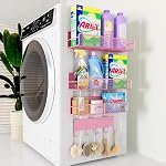 4 Pack étagères magnétiques pour laveuse, Organisateur de blanchisserie magnétique lourde avec crochets, plateau de machine à lavage pour réfrigérateur, paniers de rangement en métal, placard & Salle de lavage Organisation(Blanc)