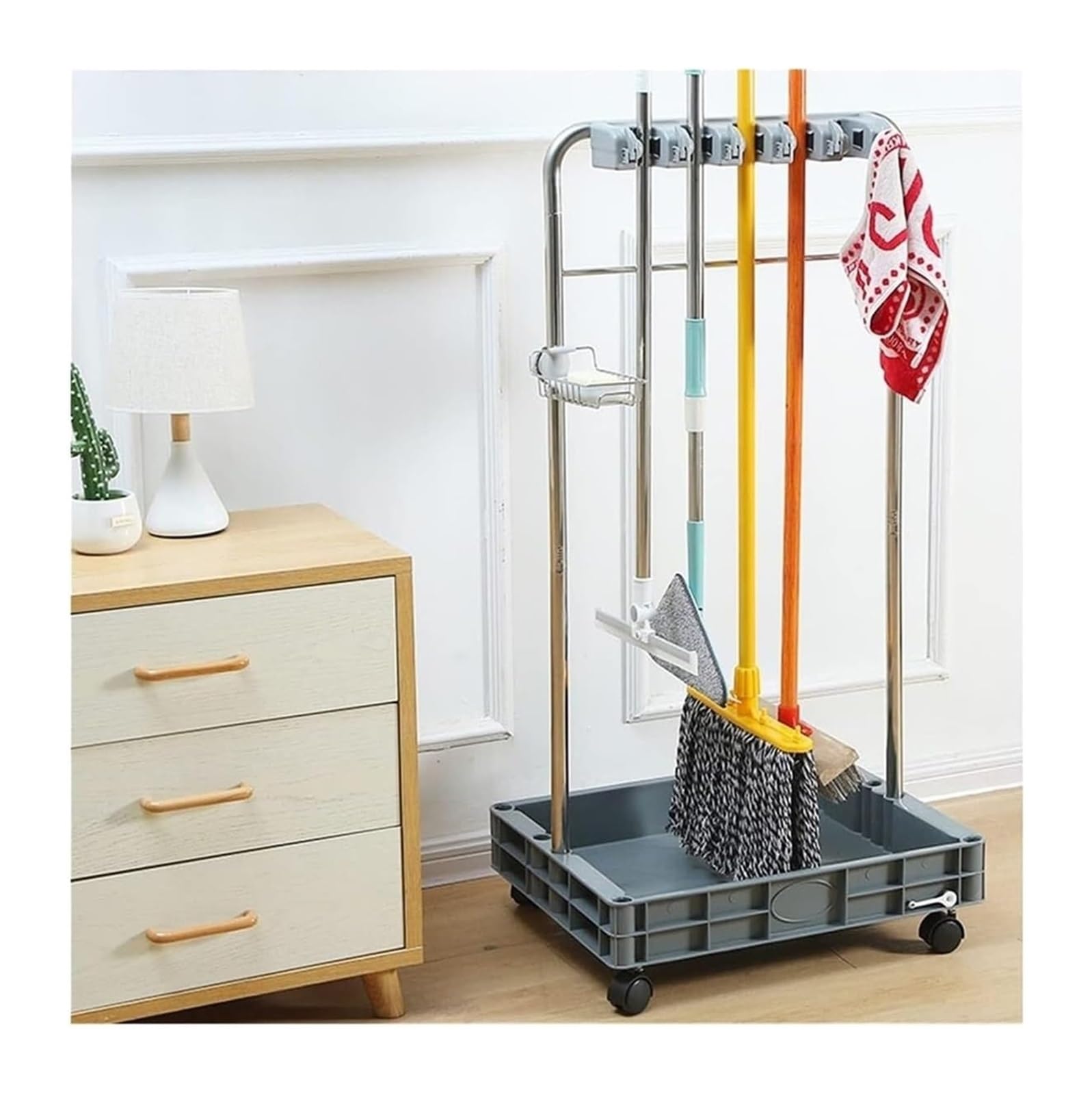 Chariot de support pour balai et rangement outils de nettoyage