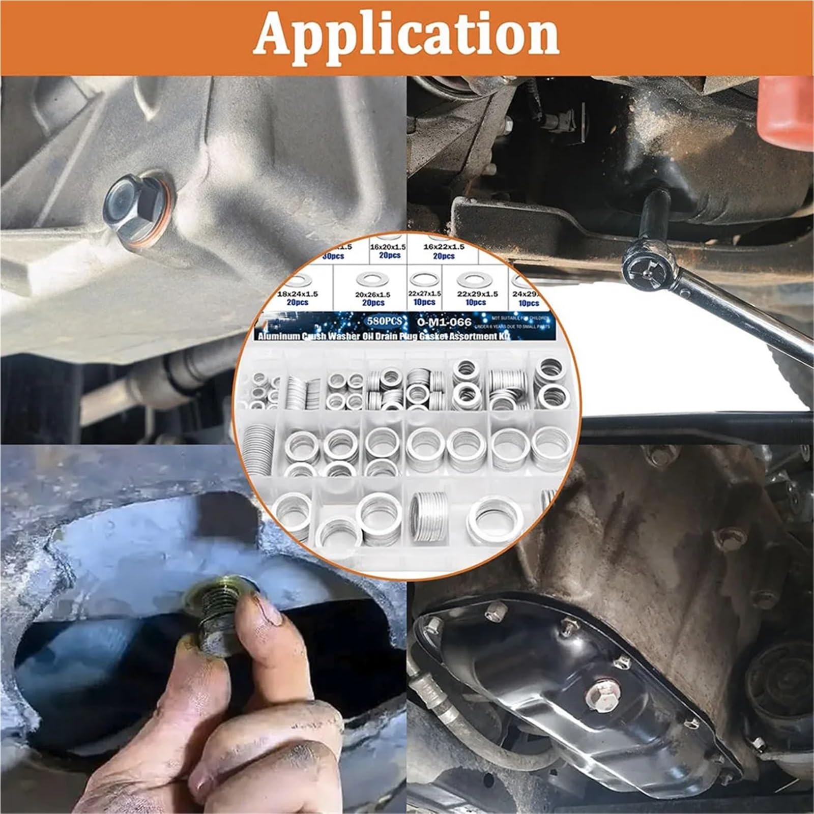 Lot de 580 joints de bouchon de vidange d'huile - 18 tailles - Bouchon de vidange en aluminium automobile M6-M24