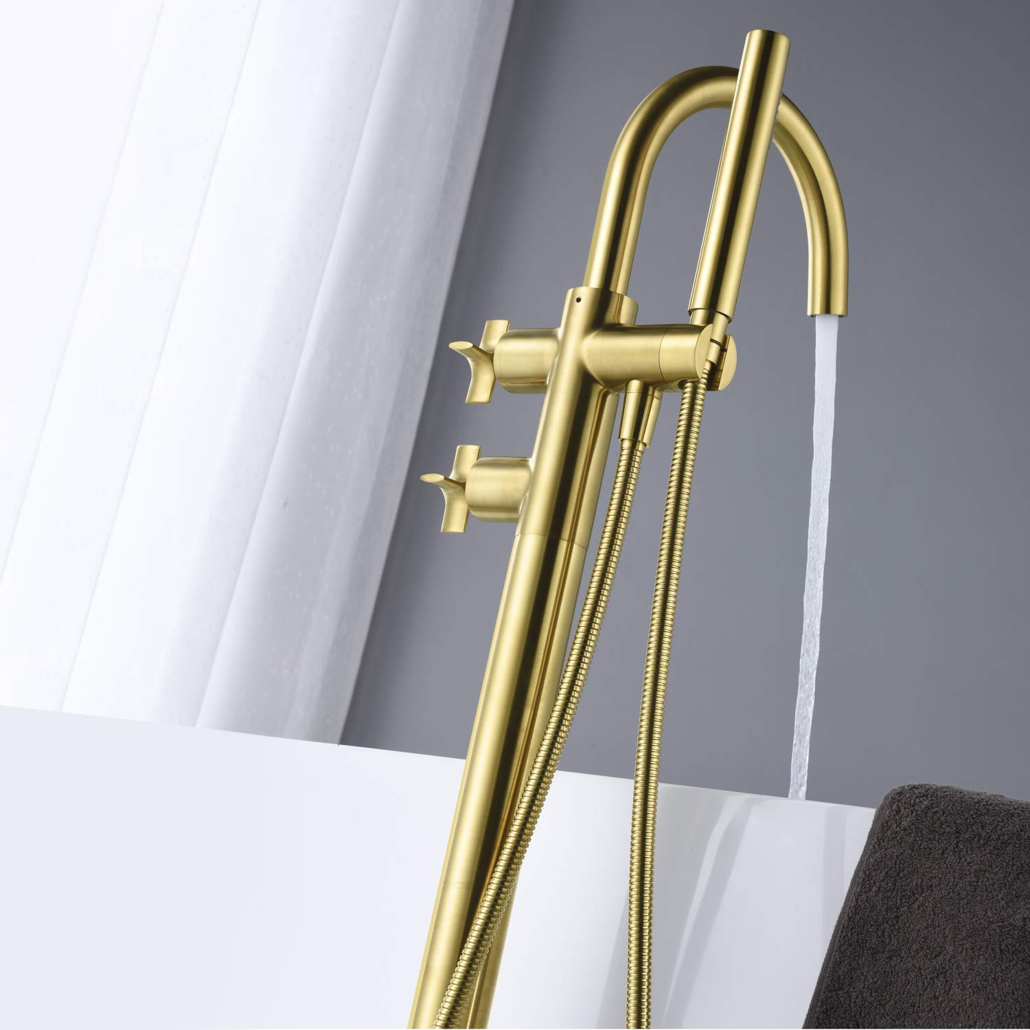 Artiqua Freestanding Tub Filler Bathtub Faucet Brushed Gold Floor Mount