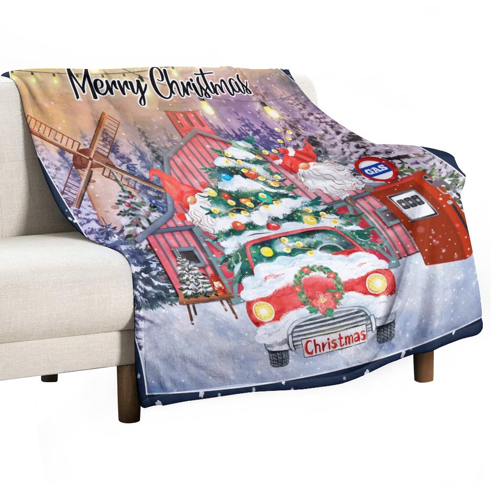 Couverture de Noël gnomes et camion le cadeau en flanelle idéal pour enfants