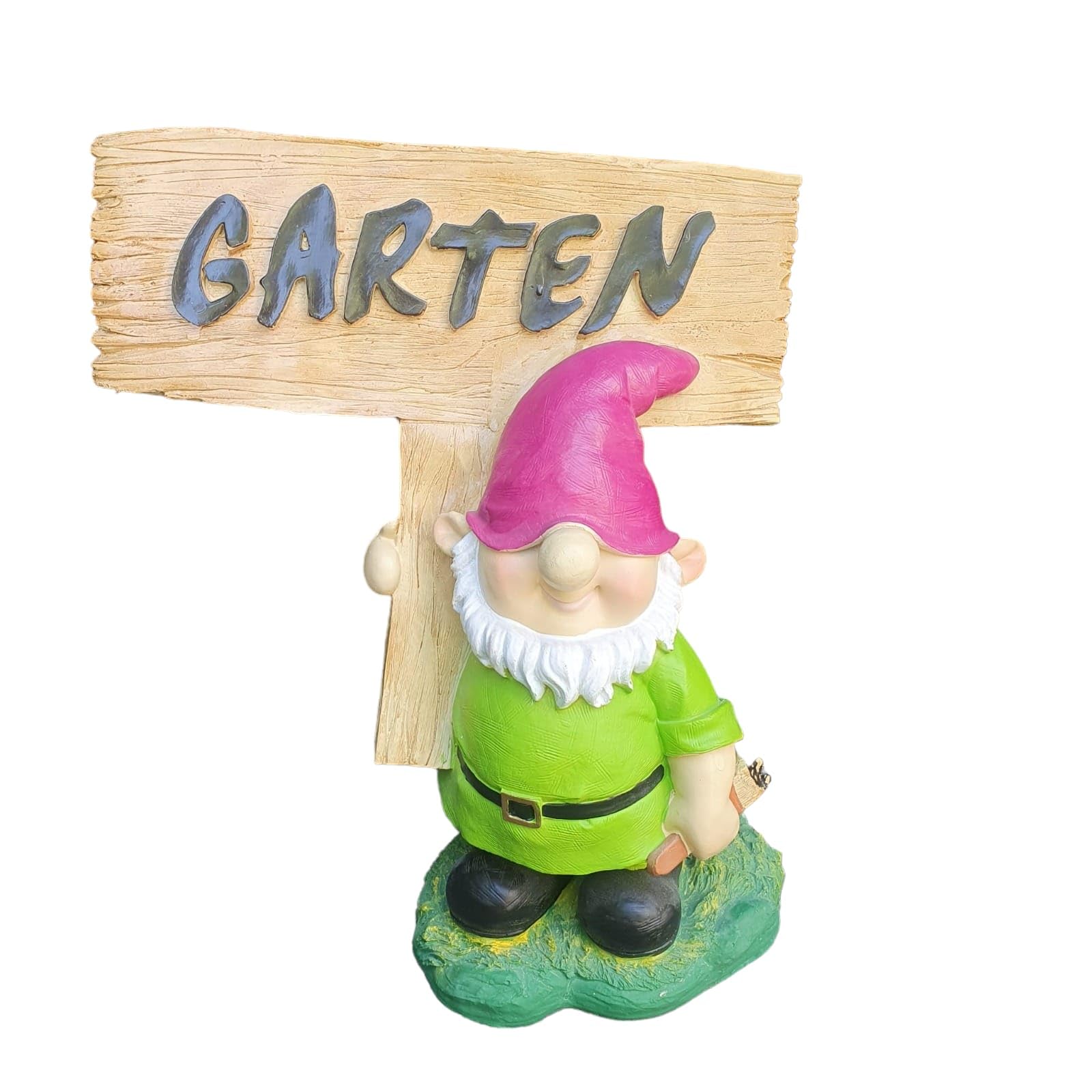 Gartenzwerg Gartenfigur mit Schild 42 cm – Klassische Zwerg Figur für Garten, Terrasse und Außenbereich