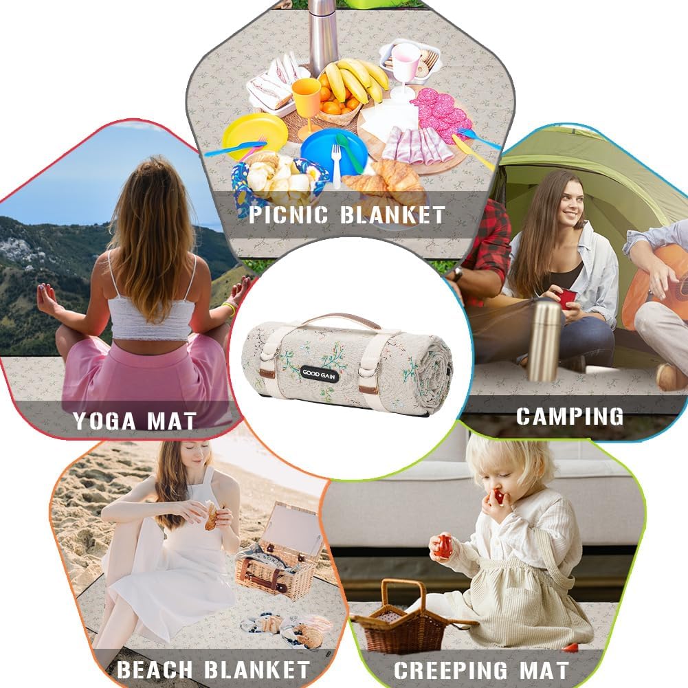 Picnic Outdoor Blankets Waterproof Extra Large - Beach Mat Sand Free Foldable with Carry Strap | Portable Camping Blanket | Park Blanket for Grass Park, Hiking, Travel, Concerts, Indoor(Multi Flower) - Image 7