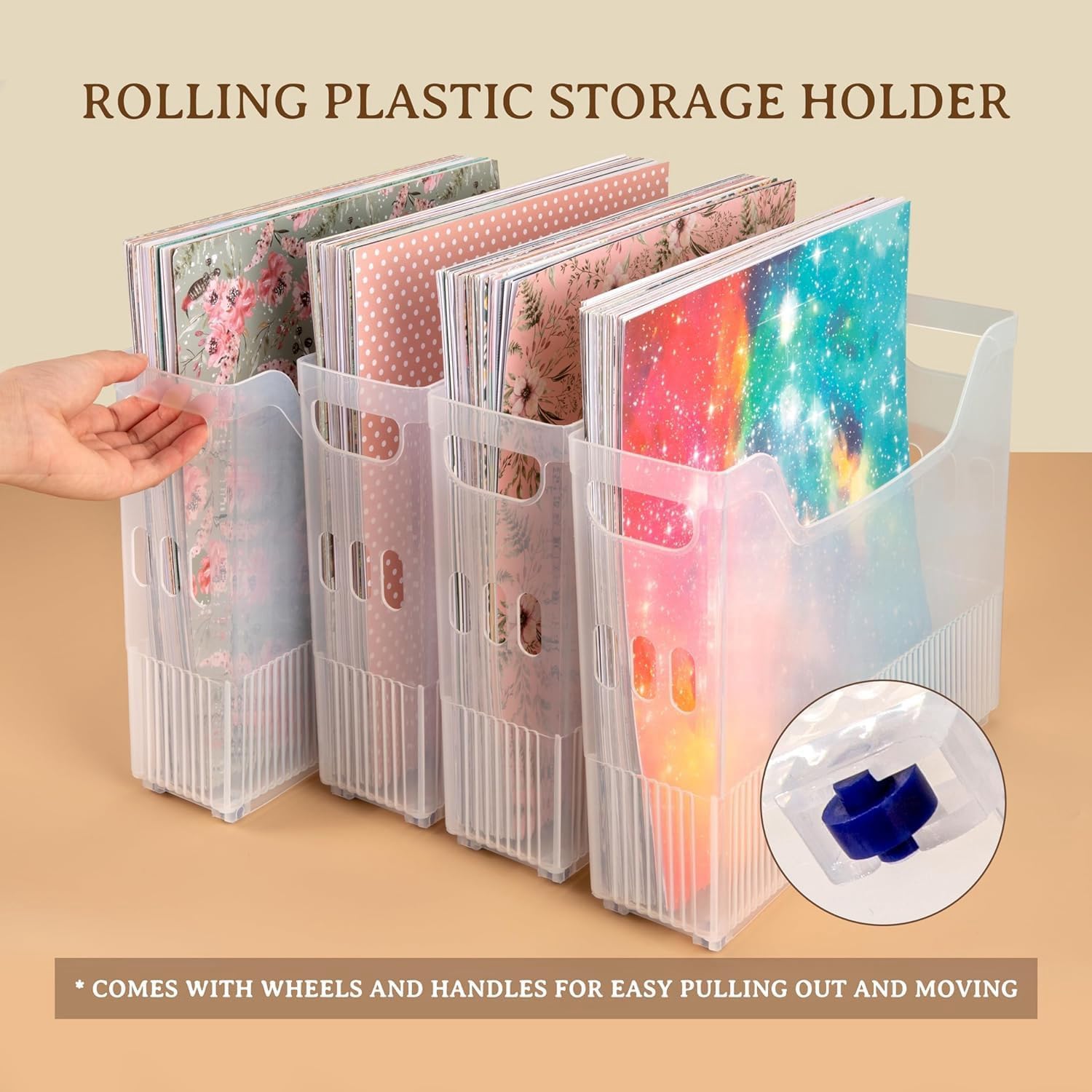 4 X Schowek Na Papier Do Scrapbookingu Z Kółkami, Plastikowa Taca Do Przechowywania Papieru Do Scrapbookingu 12 X 12 Cali