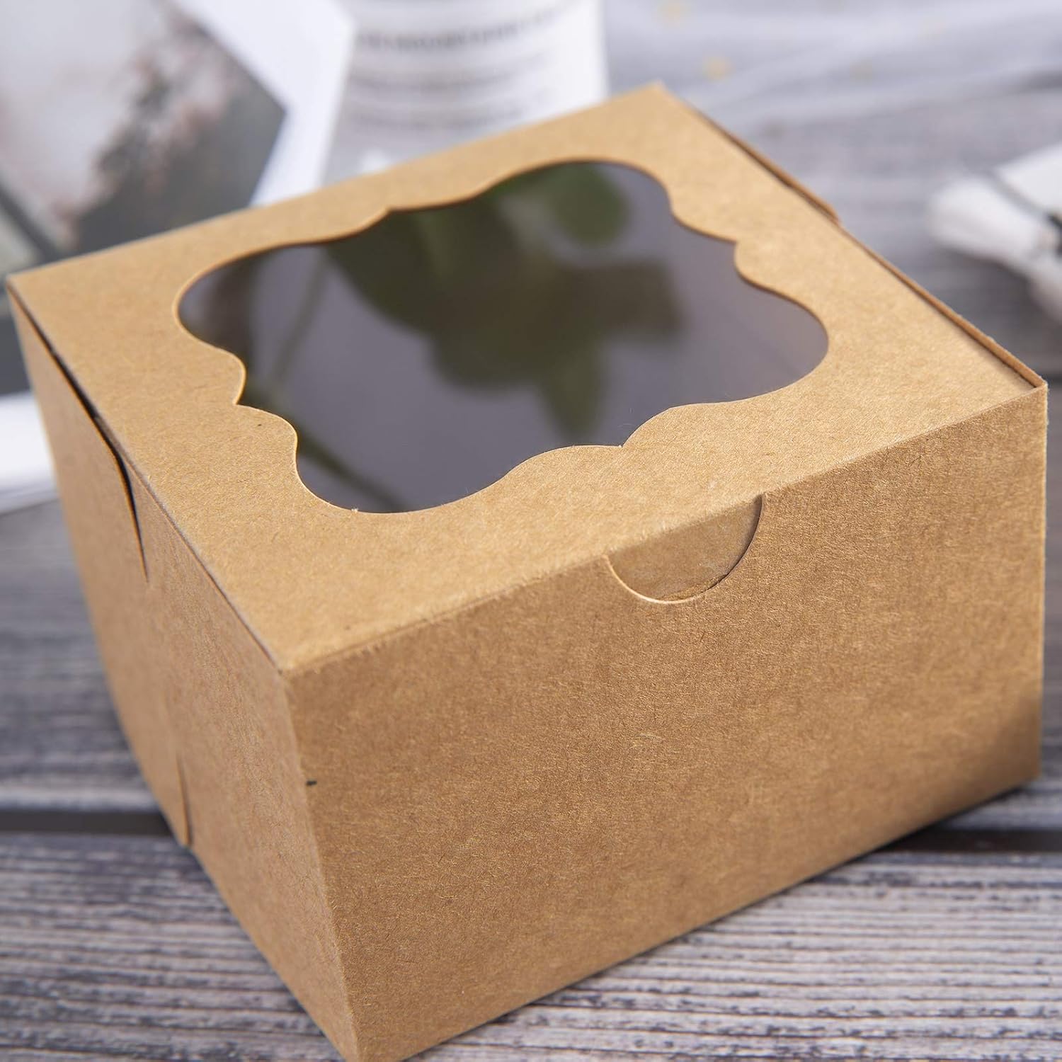 25 Pack Brown Bakery Box with Window 4x4x2.5 inch Eco-Friendly Paper Board Gift Packaging Boxes for Pastries, Cookies, Small Cakes, Pie, Cupcakes (Brown, 25)