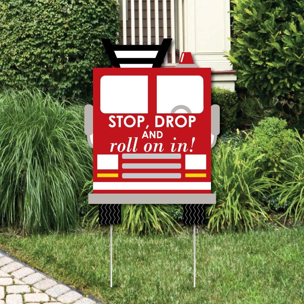 Big Dot of Happiness Fired Up Fire Truck - Firefighter Firetruck Baby Shower, Birthday Party Welcome Yard Sign - Red, 17 inches by 23 inches