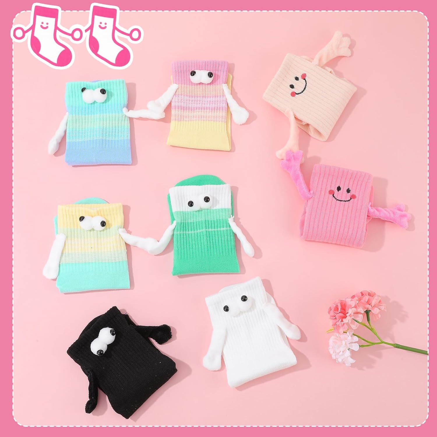 8 Pairs Magnetic Hands Holding Socks Funny Couple Socks Cute Birthday Gifts Crazy Christmas Gifts (Multicolor) - Image 6