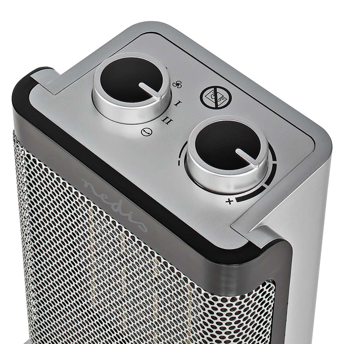 Nedis HTFA17GY ceramiczny termowentylator PTC, 1000/1500 W, 2 tryby ogrzewania, regulowany termostat, automatycznie obrotowy, ochrona przed przegrzaniem, ochrona przed potknięciem