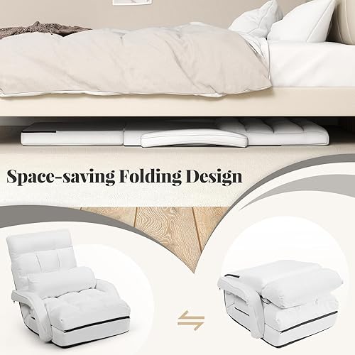 Miniatura 7 de Giantex - Silla plegable de piso con respaldo ajustable de 6 posiciones, reposabrazos y almohada removible, capacidad de 330 libras, sofá perezoso