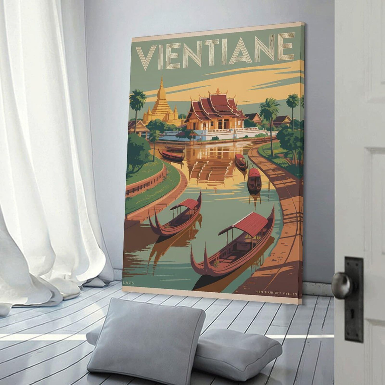 Junmoney Vientiane Laos Travel Canvas Wall Decor, 08x12inch(20x30cm), for Gallery Wall Decor And Room Displays, Wall Decor Suited to Curated Displays