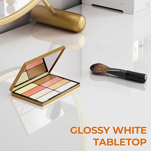 Miniatura 5 de GreenForest Escritorio de tocador con 2 cajones, blanco brillante de 39 pulgadas, moderno escritorio de computadora para oficina en casa, mesa de