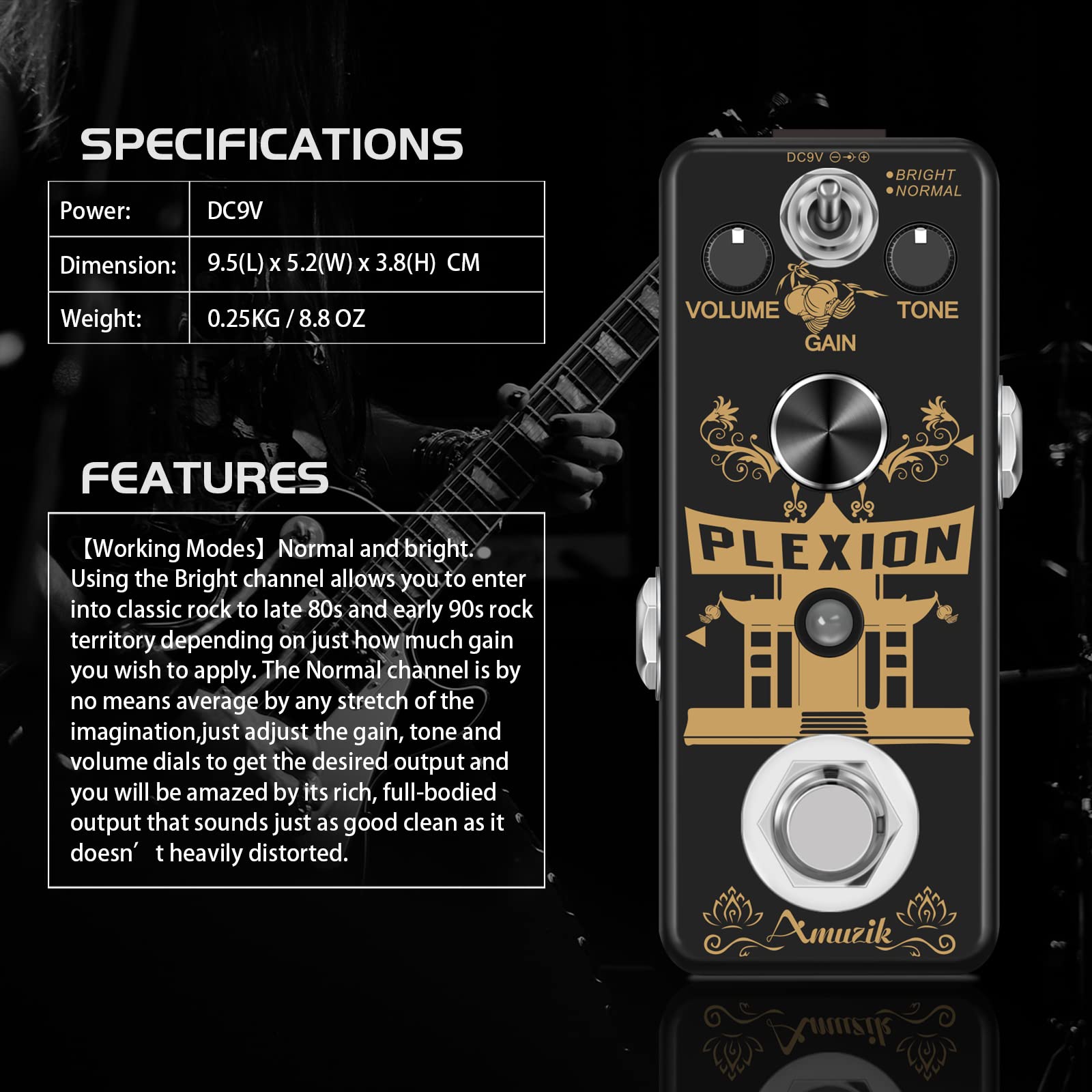 Amazon.com: Amuzik Guitar Distortion Pedal Analog Classic Plexion