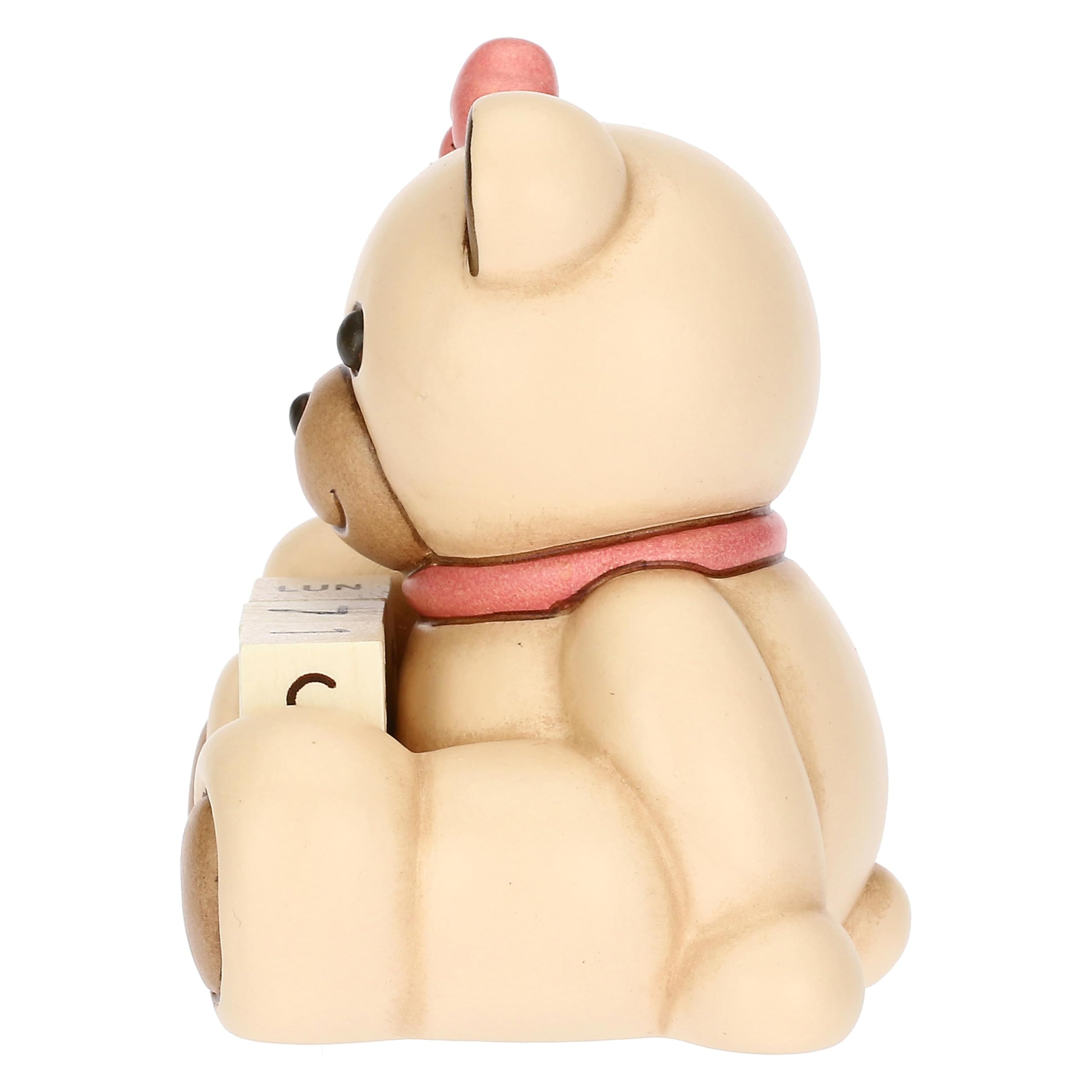 THUN, Mini Calendario Teddy Lei in Ceramica Decorata a Mano, Idea Regalo, 6.6 x 5.7 x 7.7 cm h