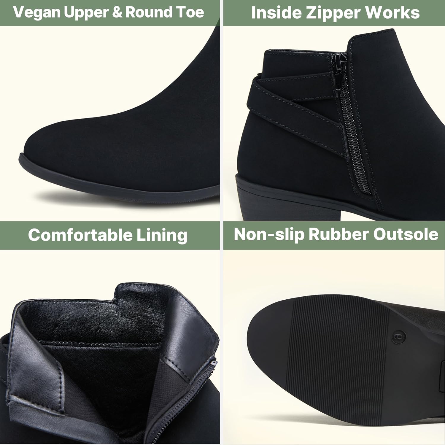 Vepose Women's Short Ankle Boots Low Heel, Western Cutout Perforated Booties - Image 3