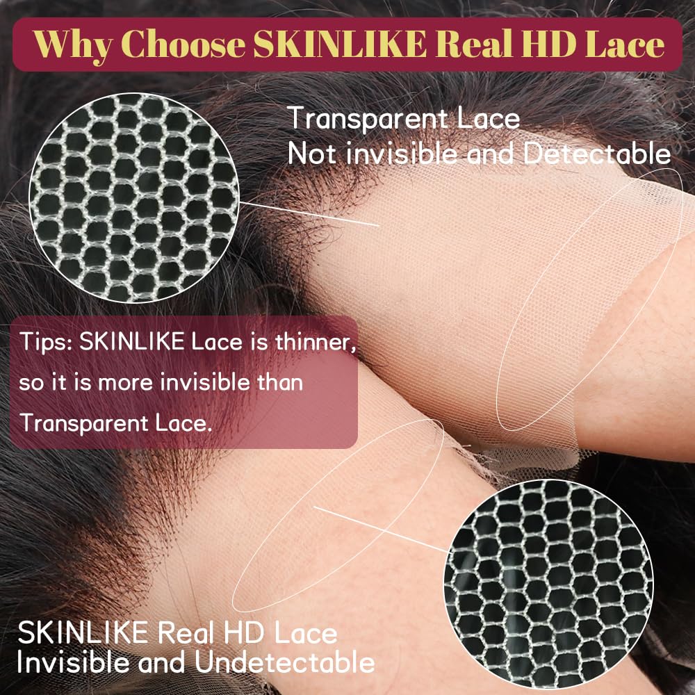 250 Density 13x6 SKINLIKE Real HD Lace Front Wigs Human hair 0.10mm Ultra-thin Invisible HD Lace Front Wigs Straight Lace Front Wigs Pre Plucked for Women 20 Inch