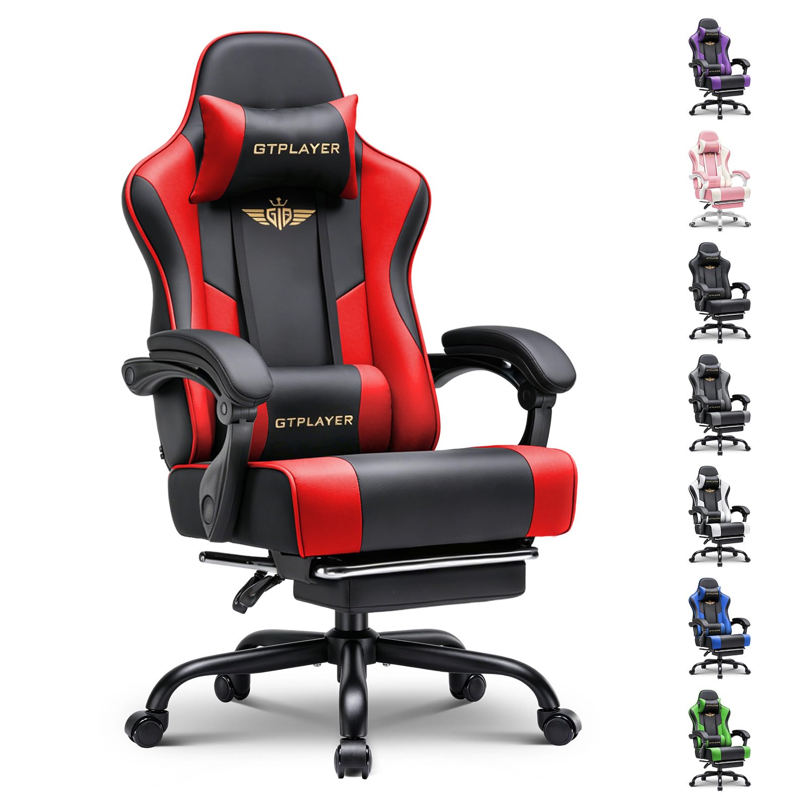 GTPLAYER Gaming Chair for Adults Computer Chairs with Footrest Headrest and Lumbar Support Ergonomic Height Adjustable Reclining PC Chair