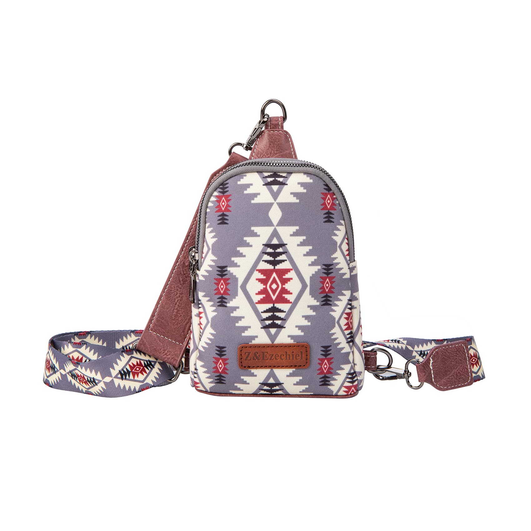 OMIGUNO Boho Sling Bag Chest Bag Small Crossbody Bag Triple Zip Small Crossbody Purse for Women Trendy 7.5x5.1x1.5 inch (Grey)
