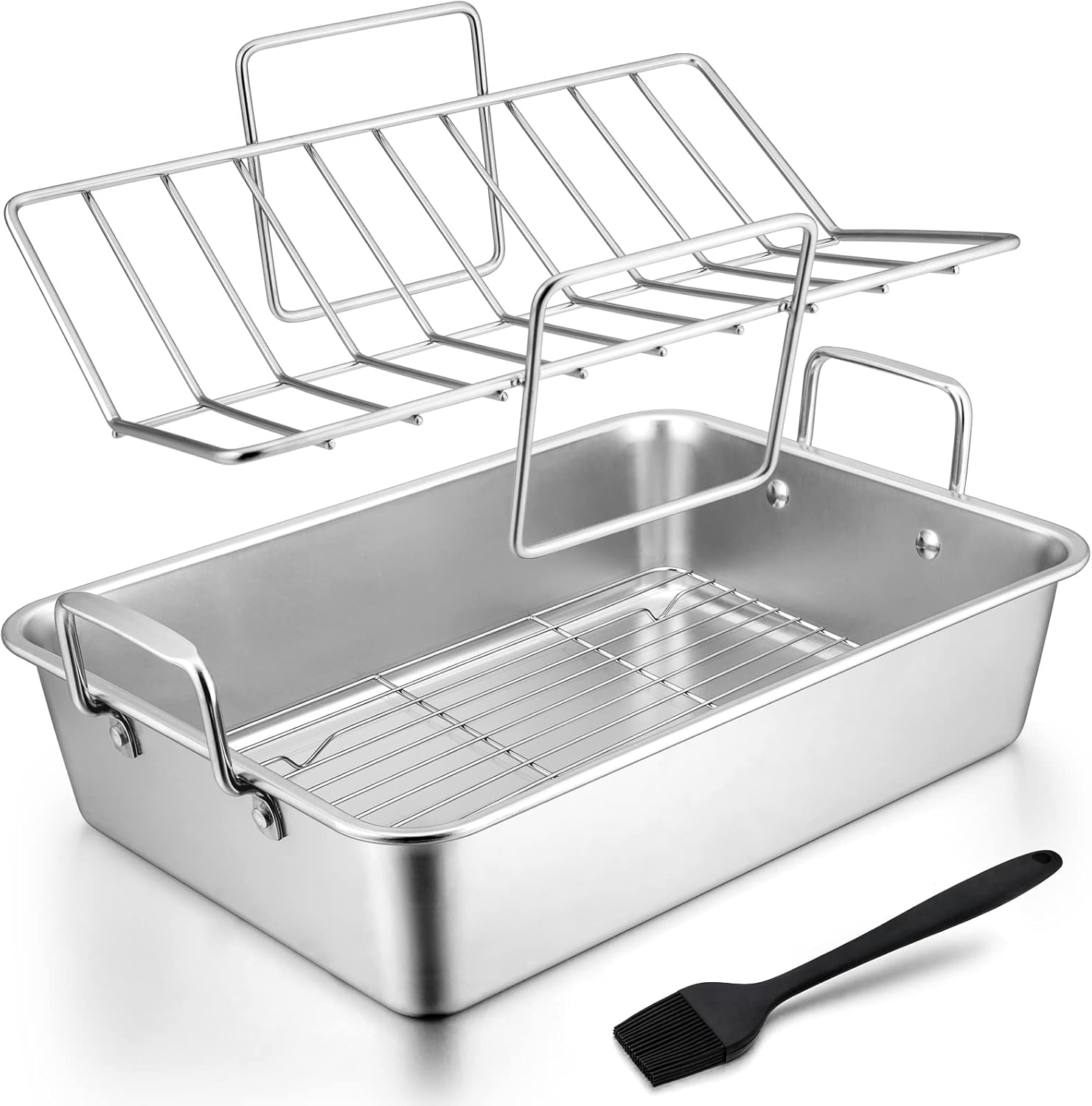 Stainless Steel Roasting Pan with Rack, HaSteeL Large 15.2In Lasagna