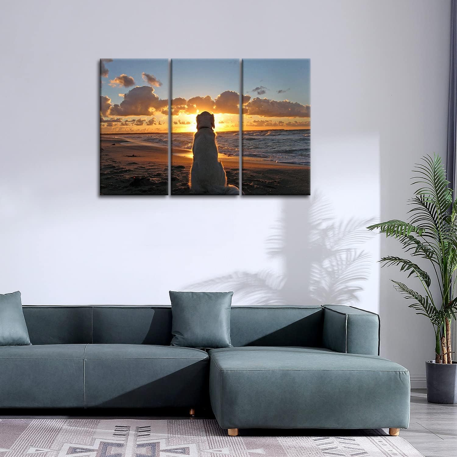 Dog Wall Art Golden Retriever Picture Labrador Dog and Sunset Pictures Prints On Canvas 3 Piece Painting for Modern Home Decoration