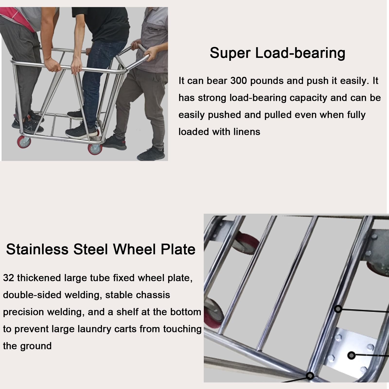 Carrello per la Biancheria Commerciale con Ruote Carrello Pulizie Professionale in Tessuto Oxford Impermeabile e Bracciolo Integrato, con Ruote Girevoli, capacità 150Kg(Brown)