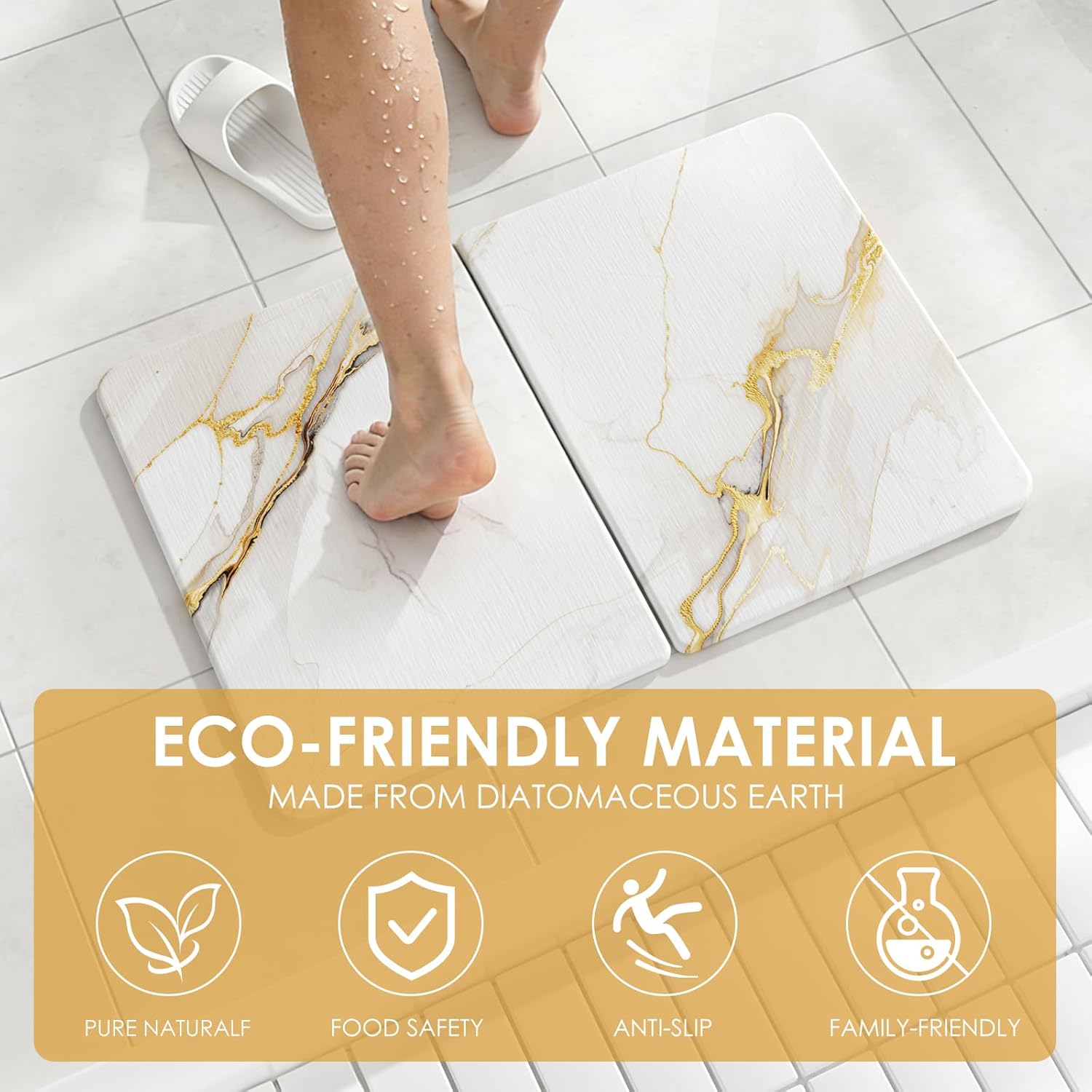 Foldable Stone Bath Mat - 24"x16" Fast-Drying Diatomaceous Earth Stone Shower Mat for Bathroom & Kitchen - Absorbent Non-Slip Diatomite Floor Mat - Eco-Friendly, Easy-Store Minimalist Home Decor