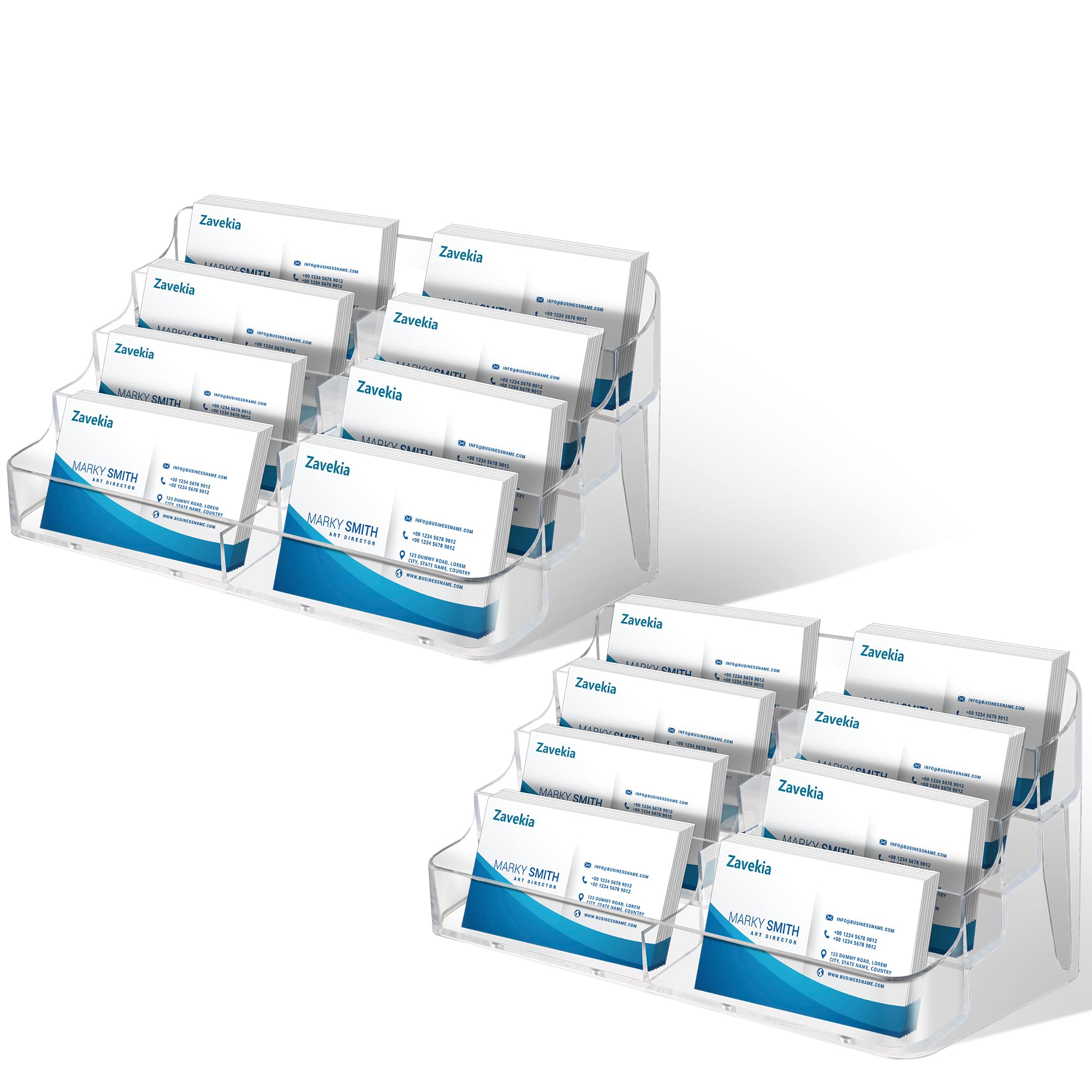 zavekia 2 Pack Business Card Holder, 8 Pocket Acrylic Business Card Holder for Desk