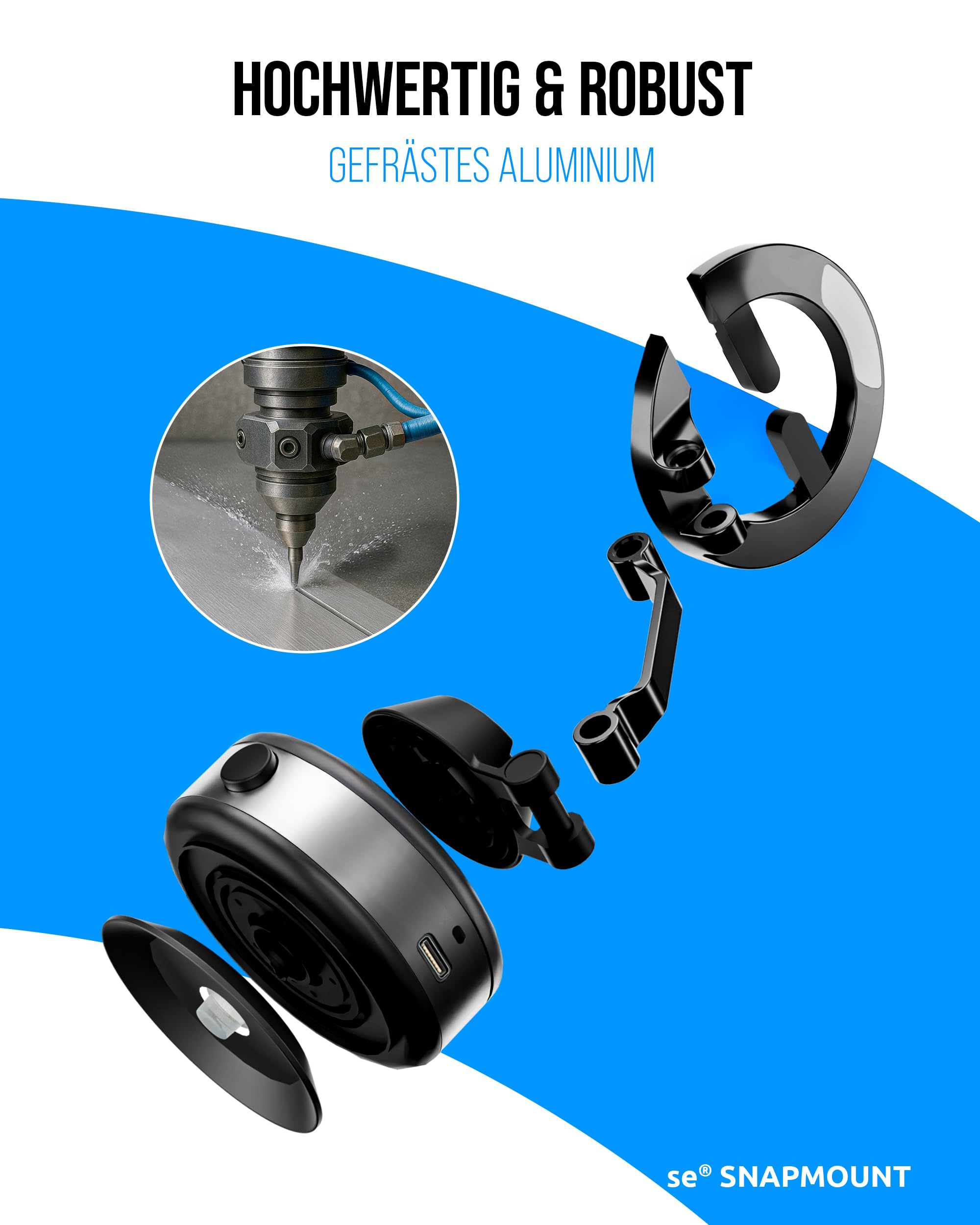 se® SNAP-POWER-BUNDLE – Handyhalterung mit Ladefunktion: SNAPMOUNT Vakuum-Halterung + SNAPCHARGE 15W Magnetisches Ladepad, kompatibel mit MagSafe, für Auto & Zuhause, USB-C, Metallring inklusive