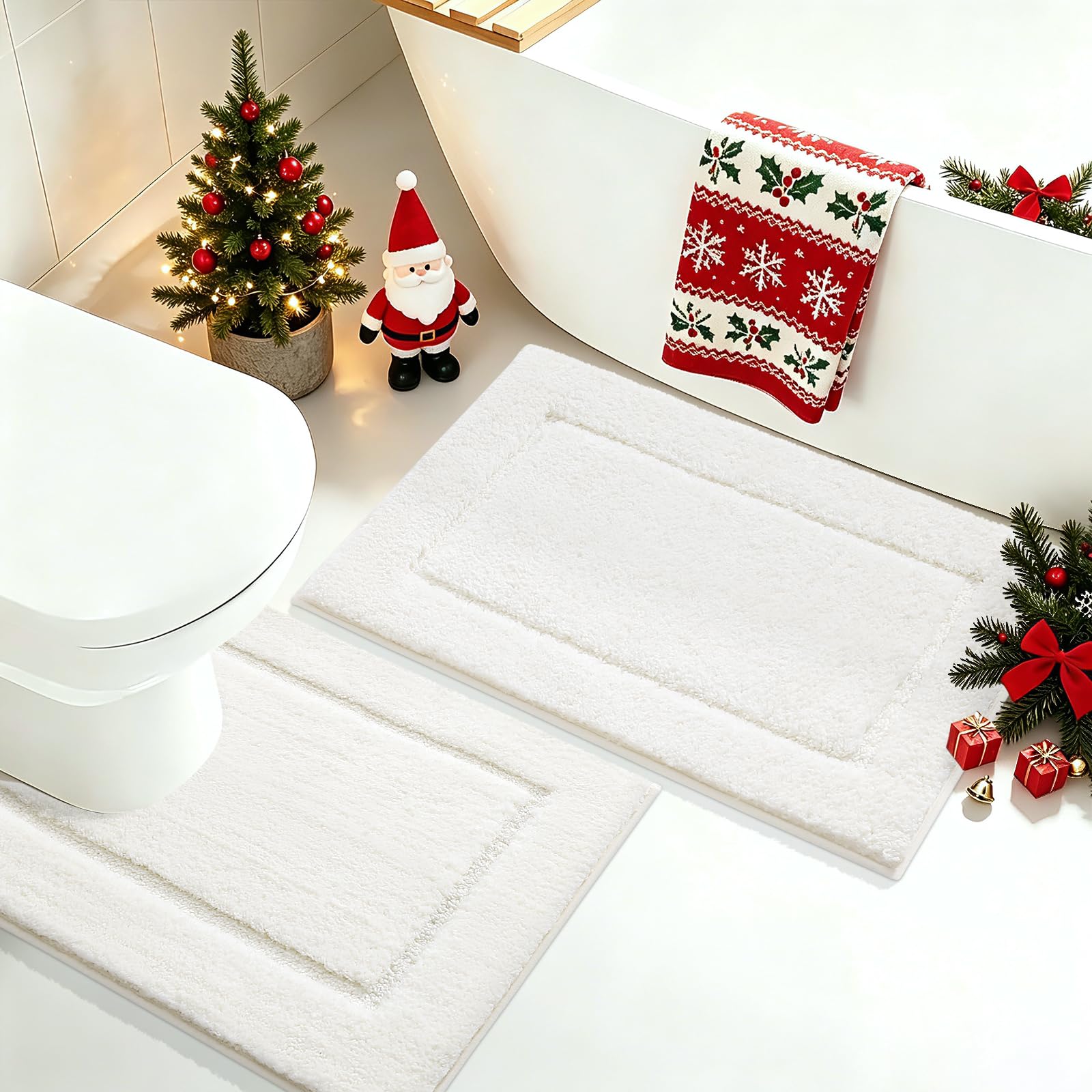 IM HOME Bathroom Rugs Sets 2 Piece, Ultra Soft Plush Fluffy Microfiber Absorbent Bath Mat, Non-Slip Backing, Machine Washable Bath Mats for Bathroom (24"x17" + U Shape 24"x20", Cream)