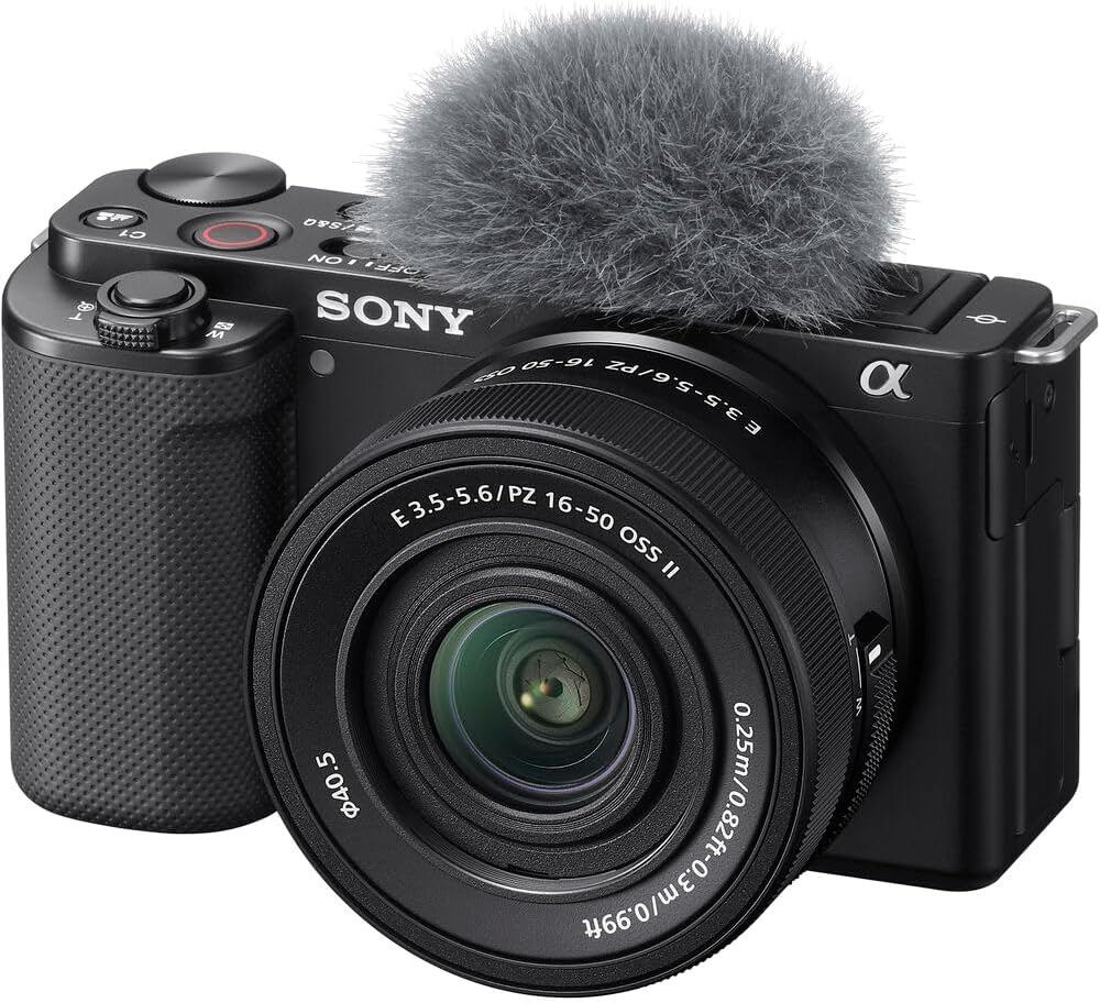 Sony ZV-E10 Mirrorless Camera with 16-50mm Lens | Black Bundle with Sony GP-VPT2BT Wireless Grip + 64GB SD Card + UV Filter + Spare Battery and Charger + KC-25 Camera Bag + Cleaning Kit + Microphone