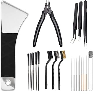3D Printer Tools Kit, 23Pcs Quality 3D Printer Accessories for All FDM/SLA Printers Nozzle Cleaning, Model Finishing&Removing Mirror Polishing Scrapers, 5 Types of Files,3 Brushes, Wire Cutter