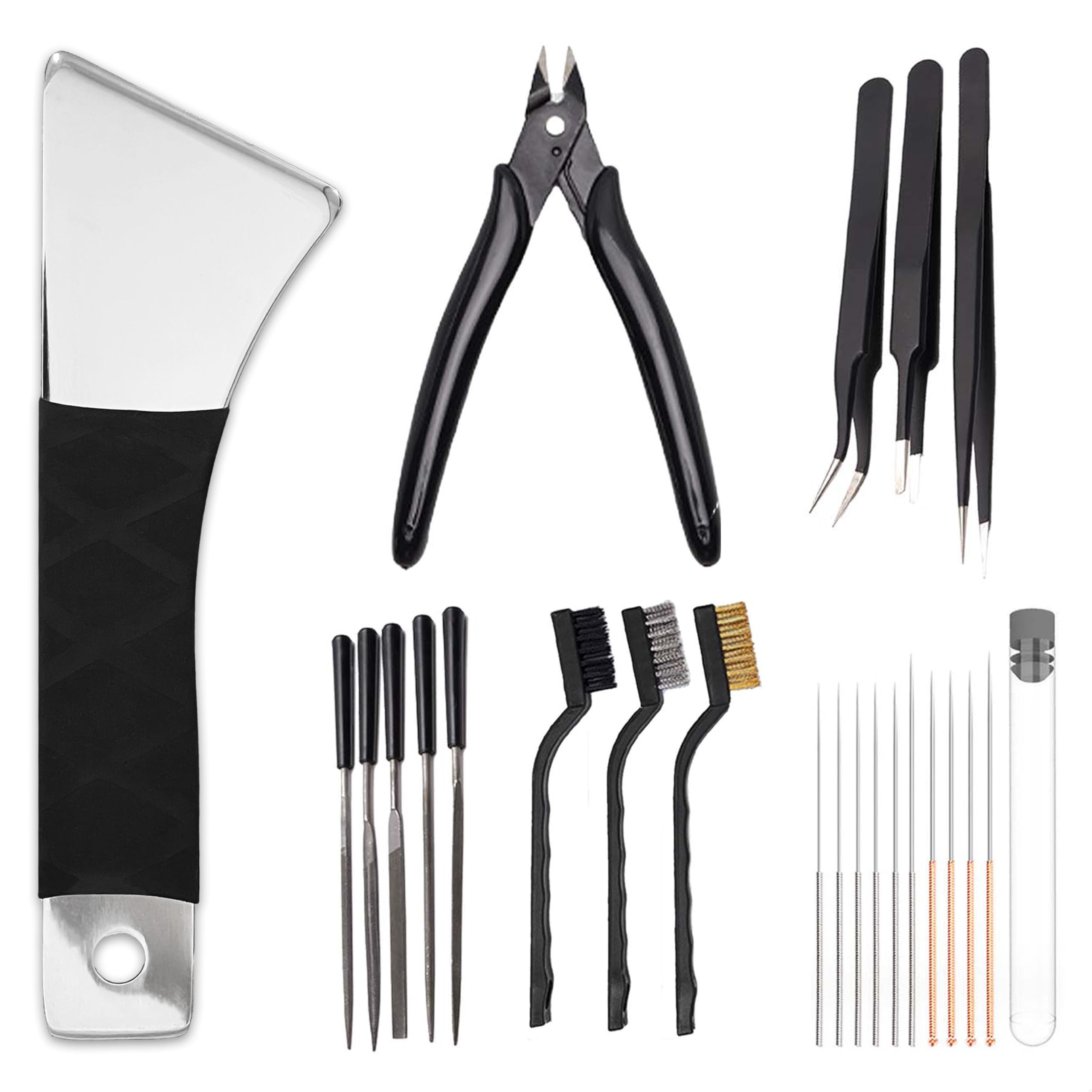 3D Printer Tools Kit, 23Pcs Quality 3D Printer Accessories for All FDM/SLA Printers Nozzle Cleaning, Model Finishing&Removing Mirror Polishing Scrapers, 5 Types of Files,3 Brushes, Wire Cutter
