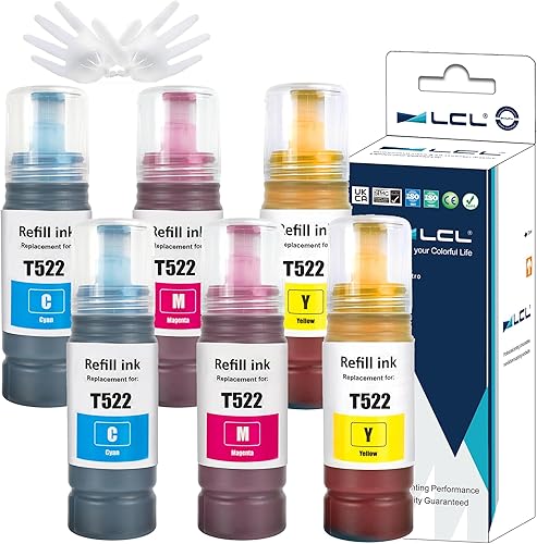 LCL Botellas de repuesto de tinta compatibles para tinta 522 T522 compatibles con EcoTank ET-2800 ET-2803 ET-2810 ET-2811 ET-2820 ET-2840 ET-2710