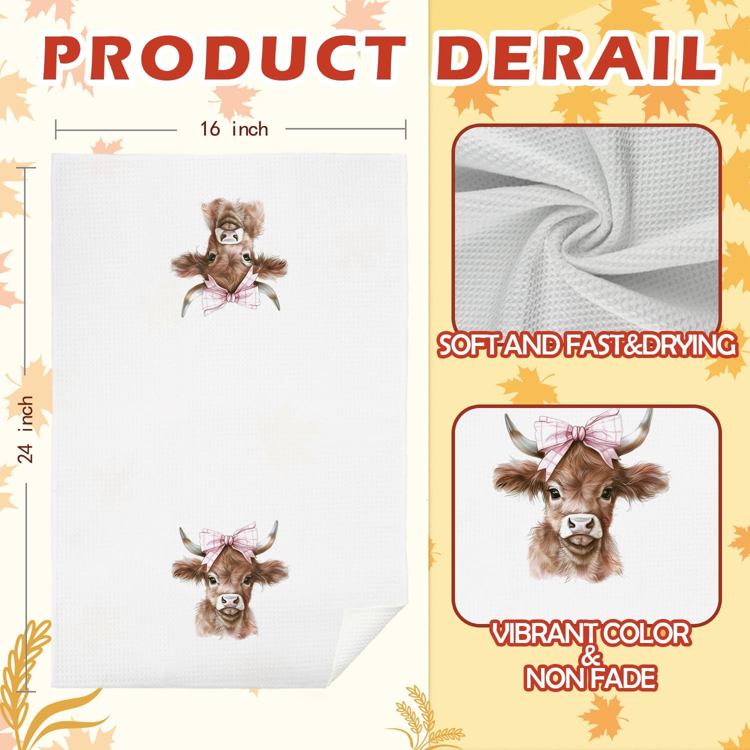 SPBL&L Coquette Western Cow & Plaid Bow Kitchen & Bath Decorative Hand Towels, 16x24 Inch - Image 6